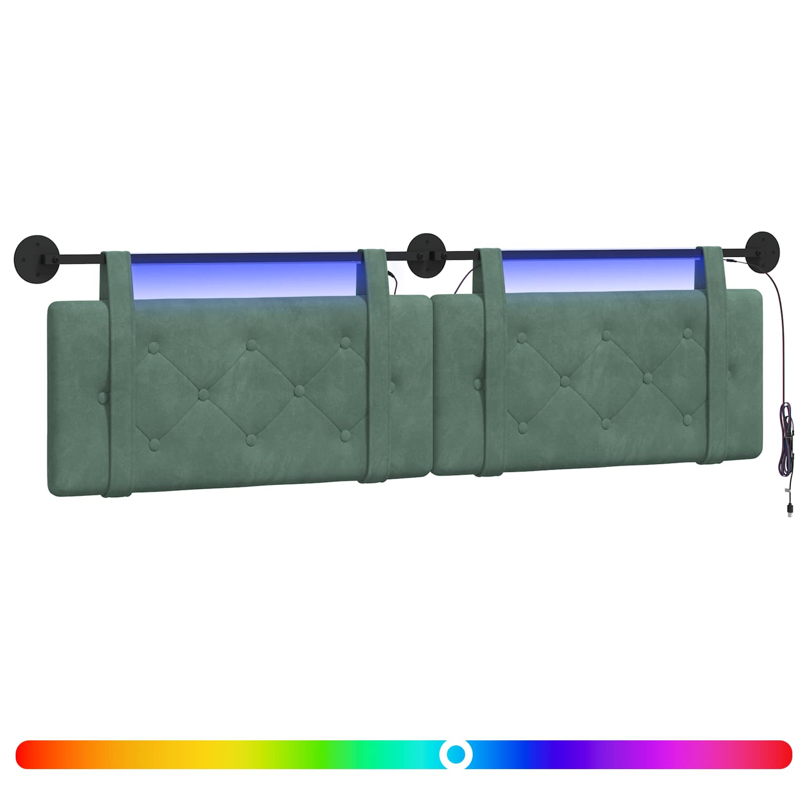 Tête de lit suspendue Avec lumière LED Vert Mer Velours - XIOS