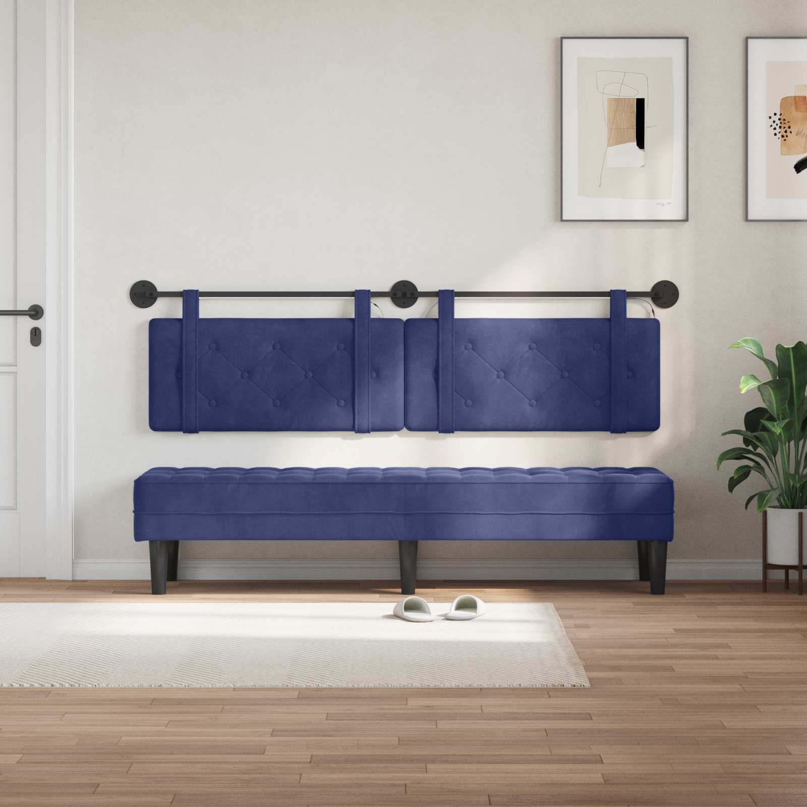 Tête de lit suspendue Avec lumière LED Bleu police Velours - XIOS