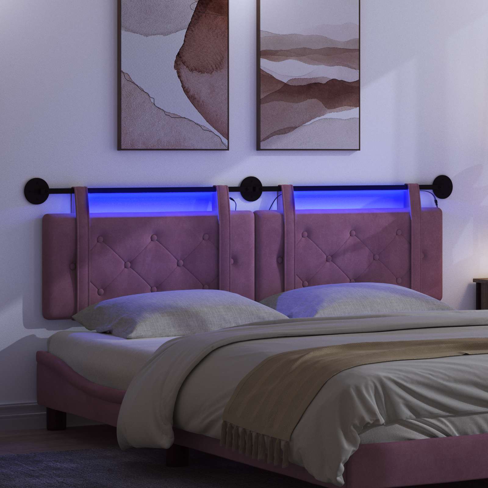 Tête de lit suspendue Avec lumière LED Pourpre Velours - XIOS