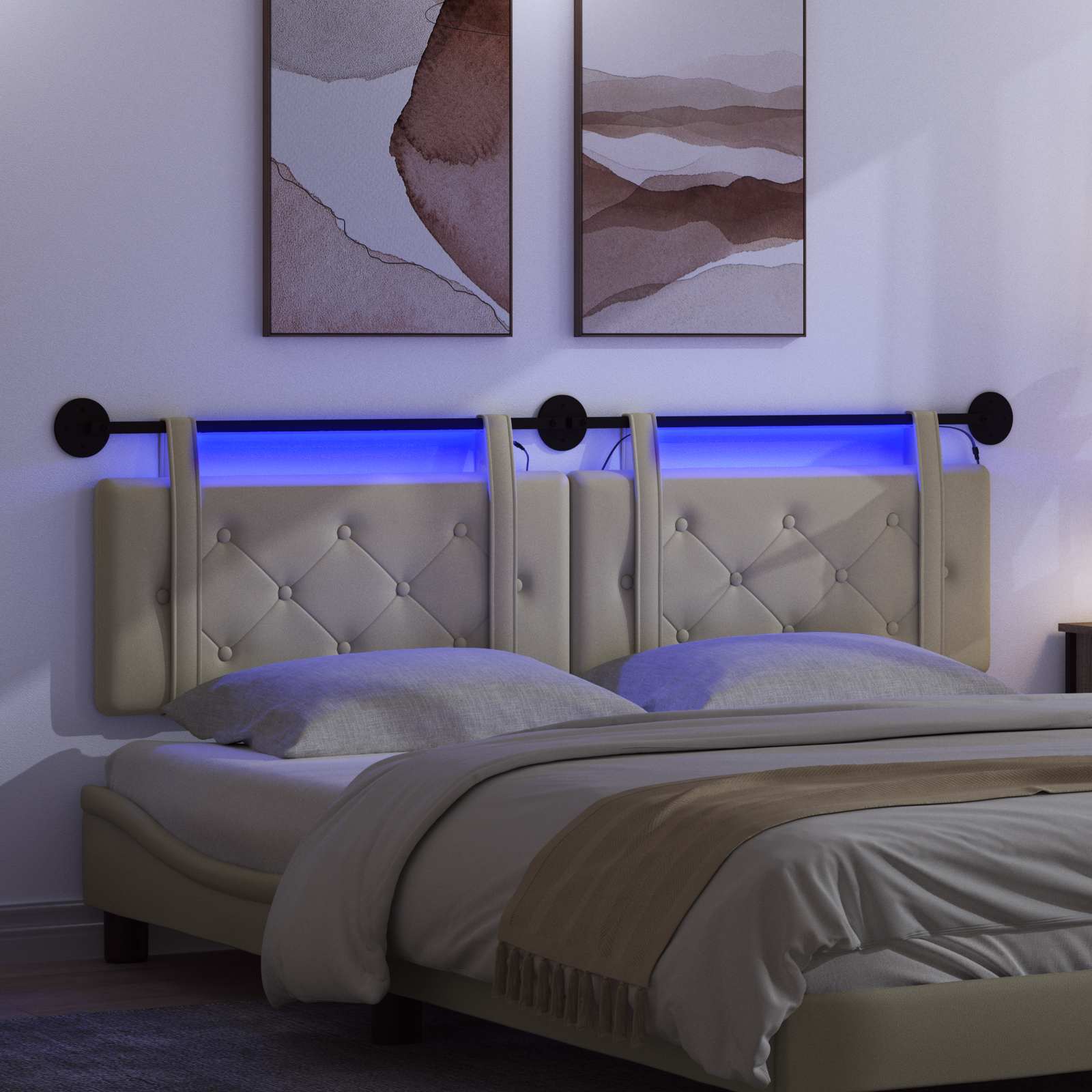 Tête de lit suspendue Avec lumière LED Crème Simili cuir - XIOS