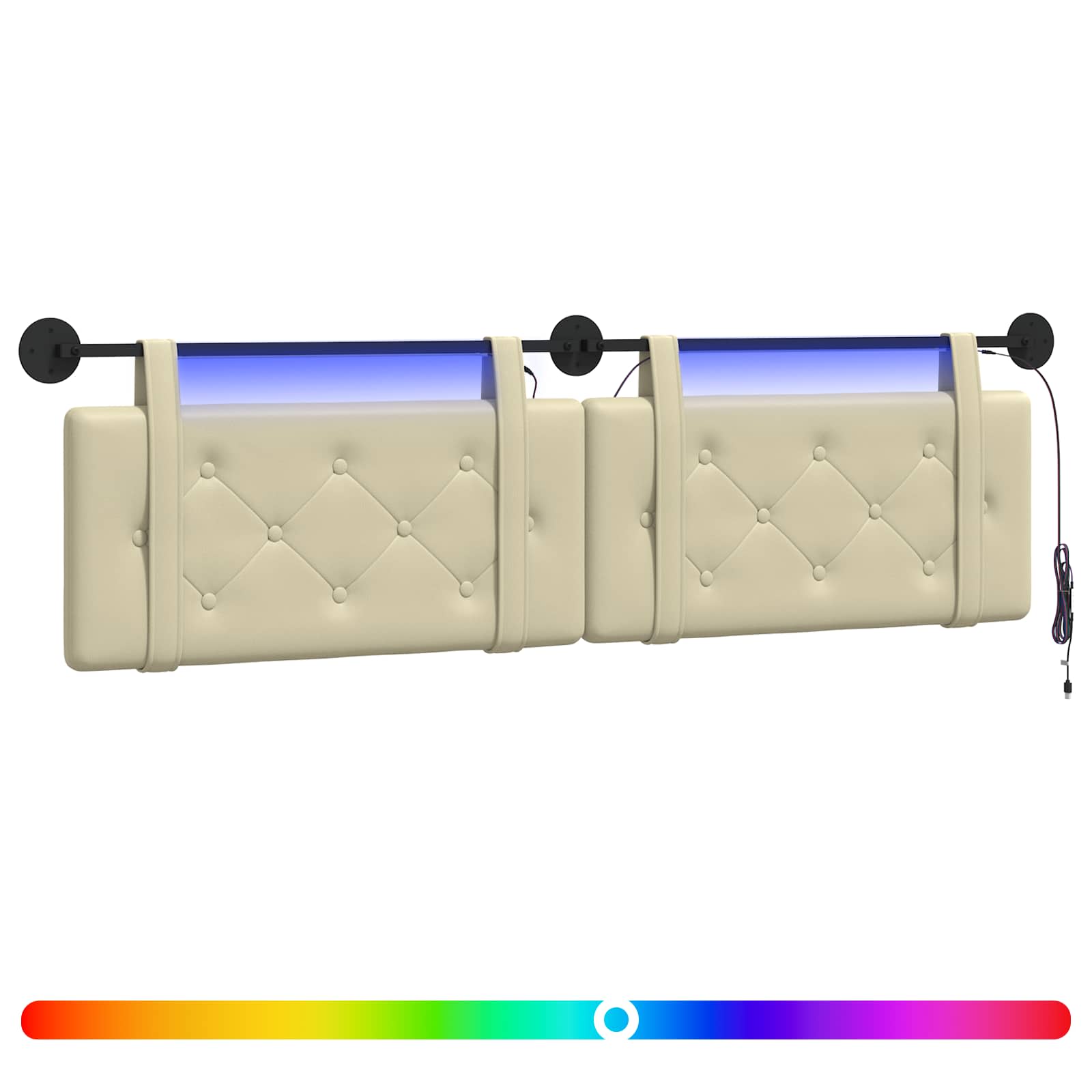 Tête de lit suspendue Avec lumière LED Crème Simili cuir - XIOS