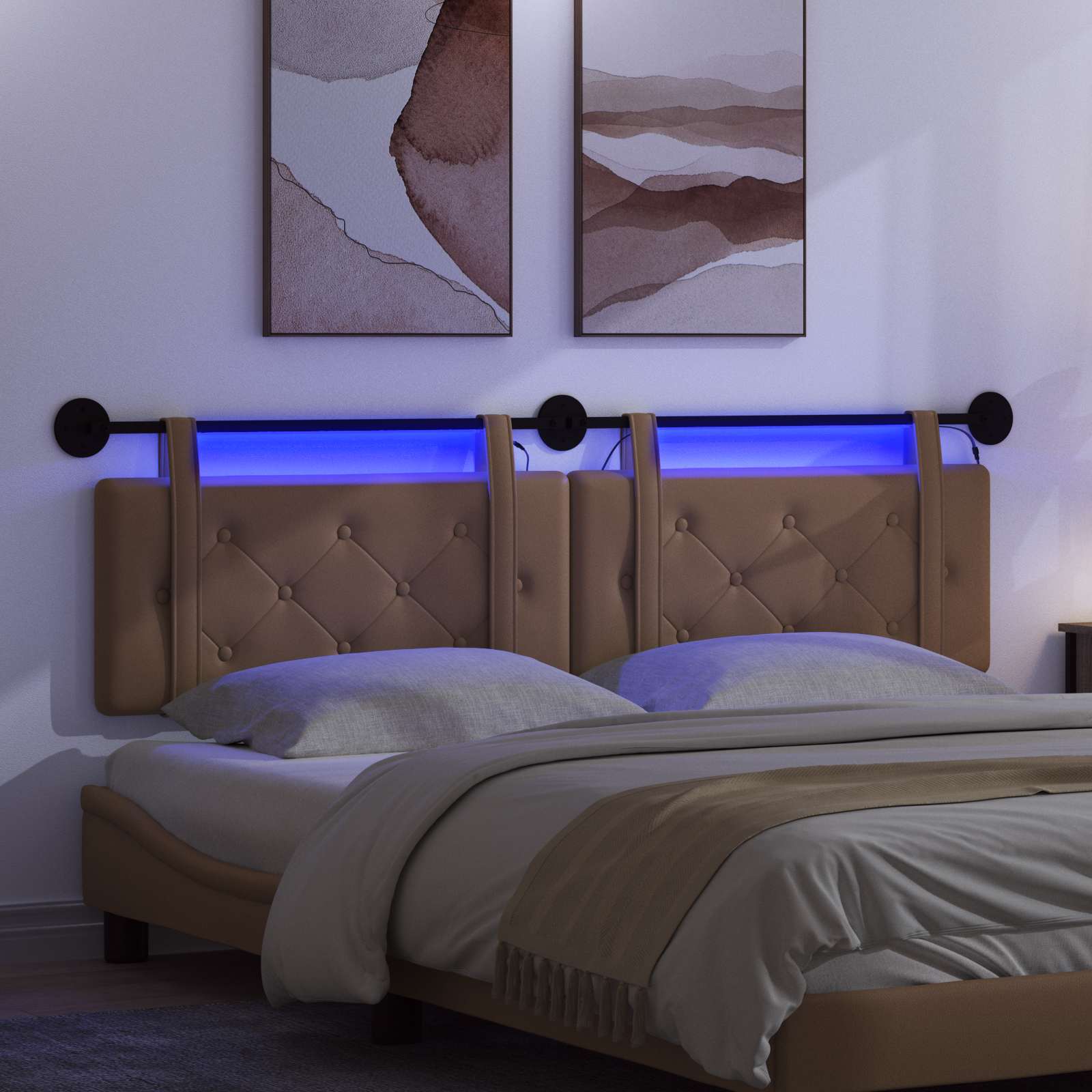 Tête de lit suspendue Avec lumière LED Cappuccino Simili cuir - XIOS