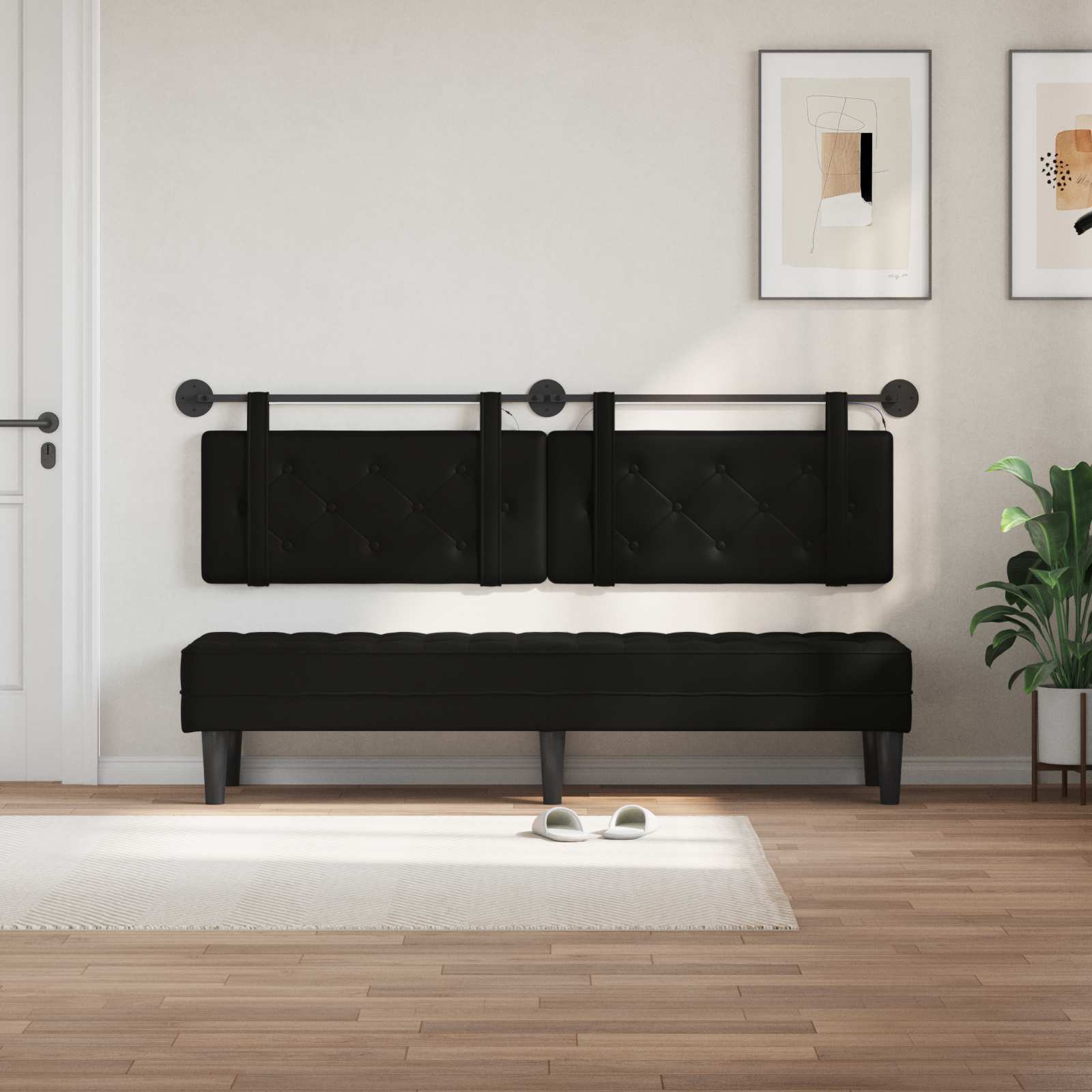 Tête de lit suspendue Avec lumière LED Noir Simili cuir - XIOS