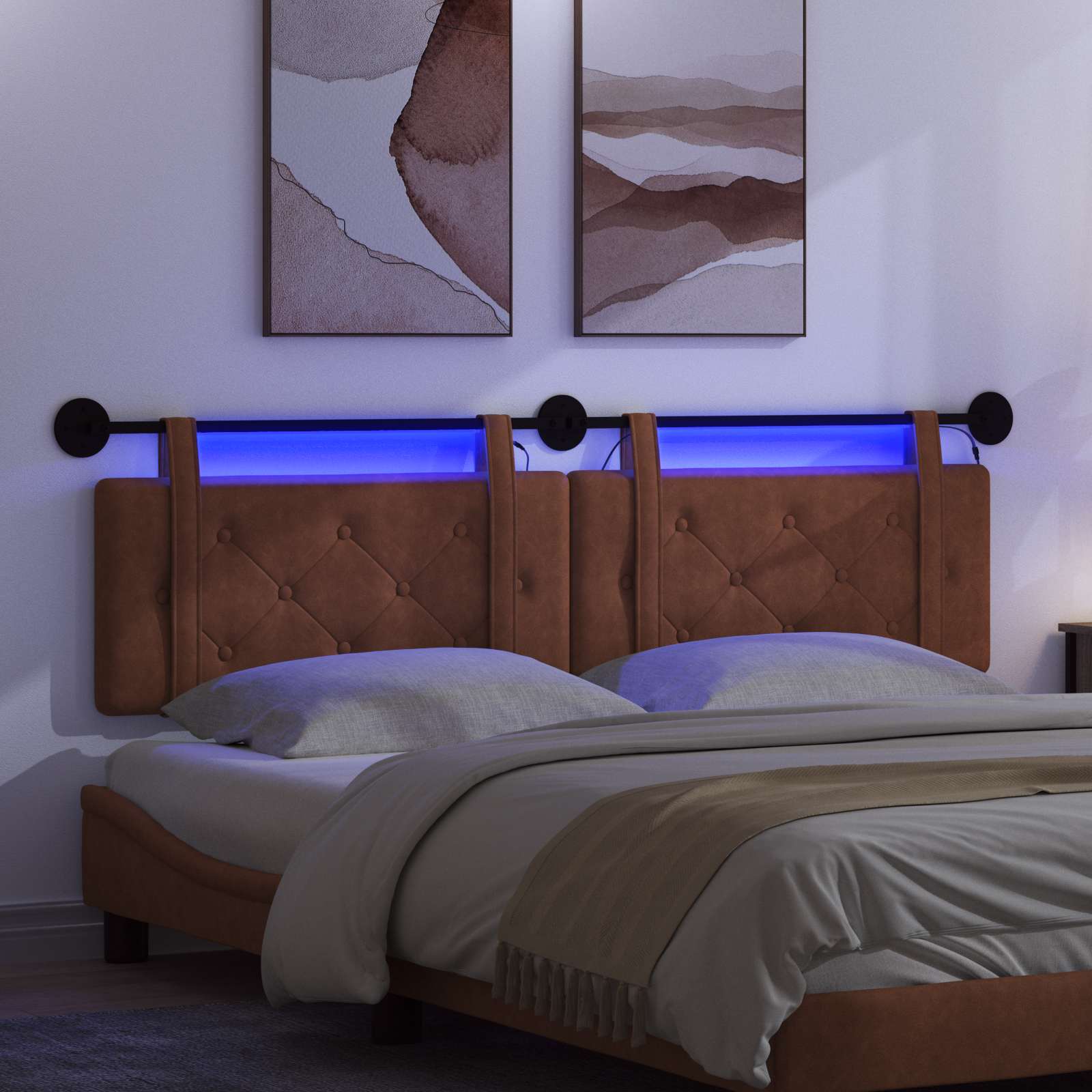 Tête de lit suspendue Avec lumière LED Marron PU antique - XIOS