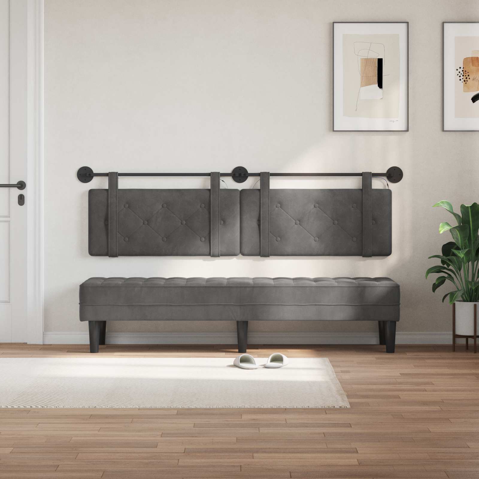 Tête de lit suspendue Avec lumière LED Gris foncé Velours - XIOS