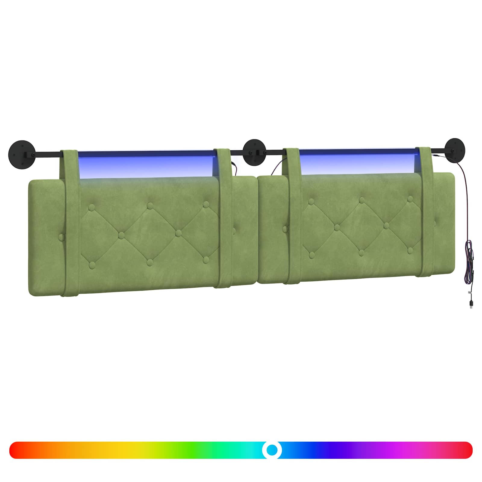 Tête de lit suspendue Avec lumière LED Vert clair Velours - XIOS