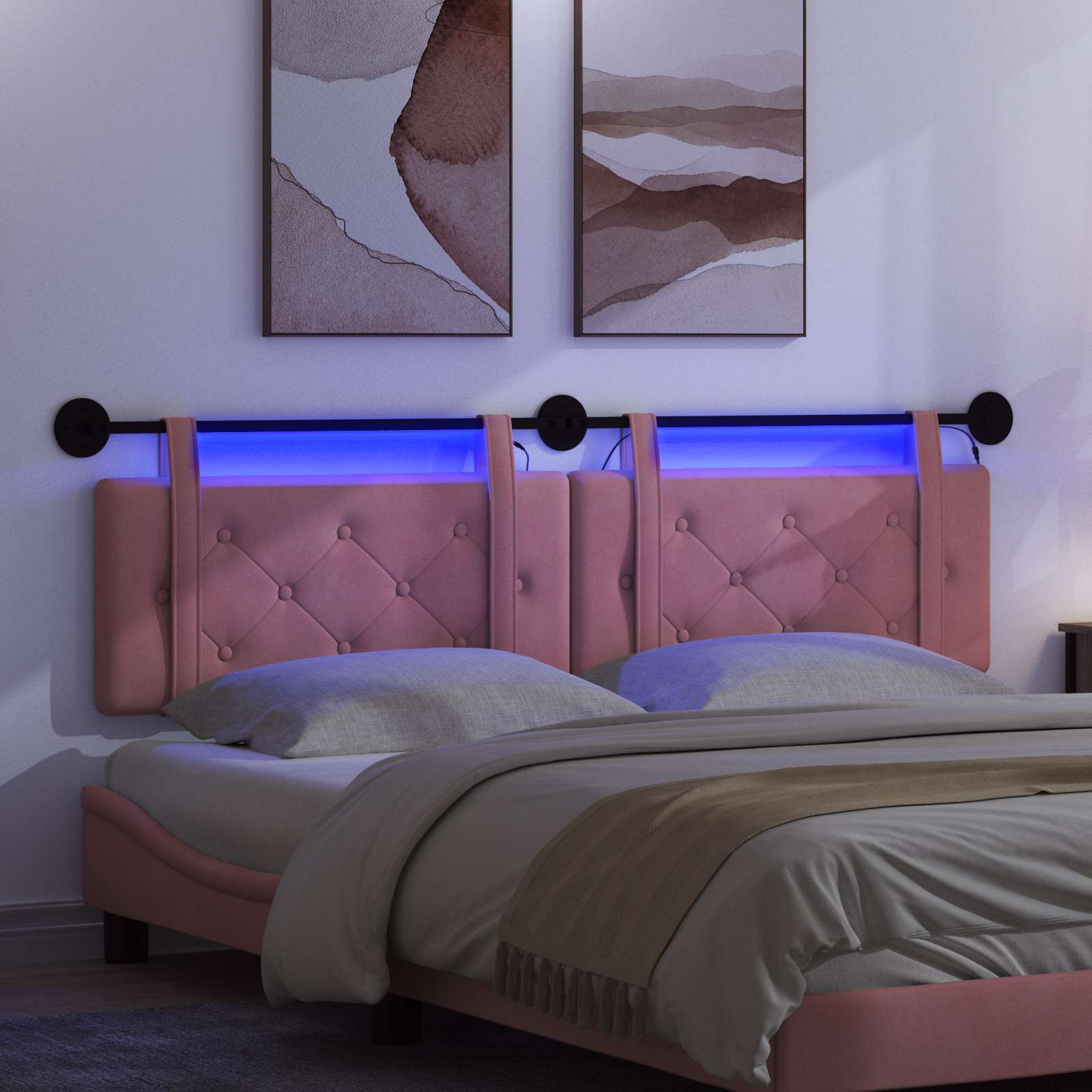 Tête de lit suspendue Avec lumière LED Rose Velours - XIOS