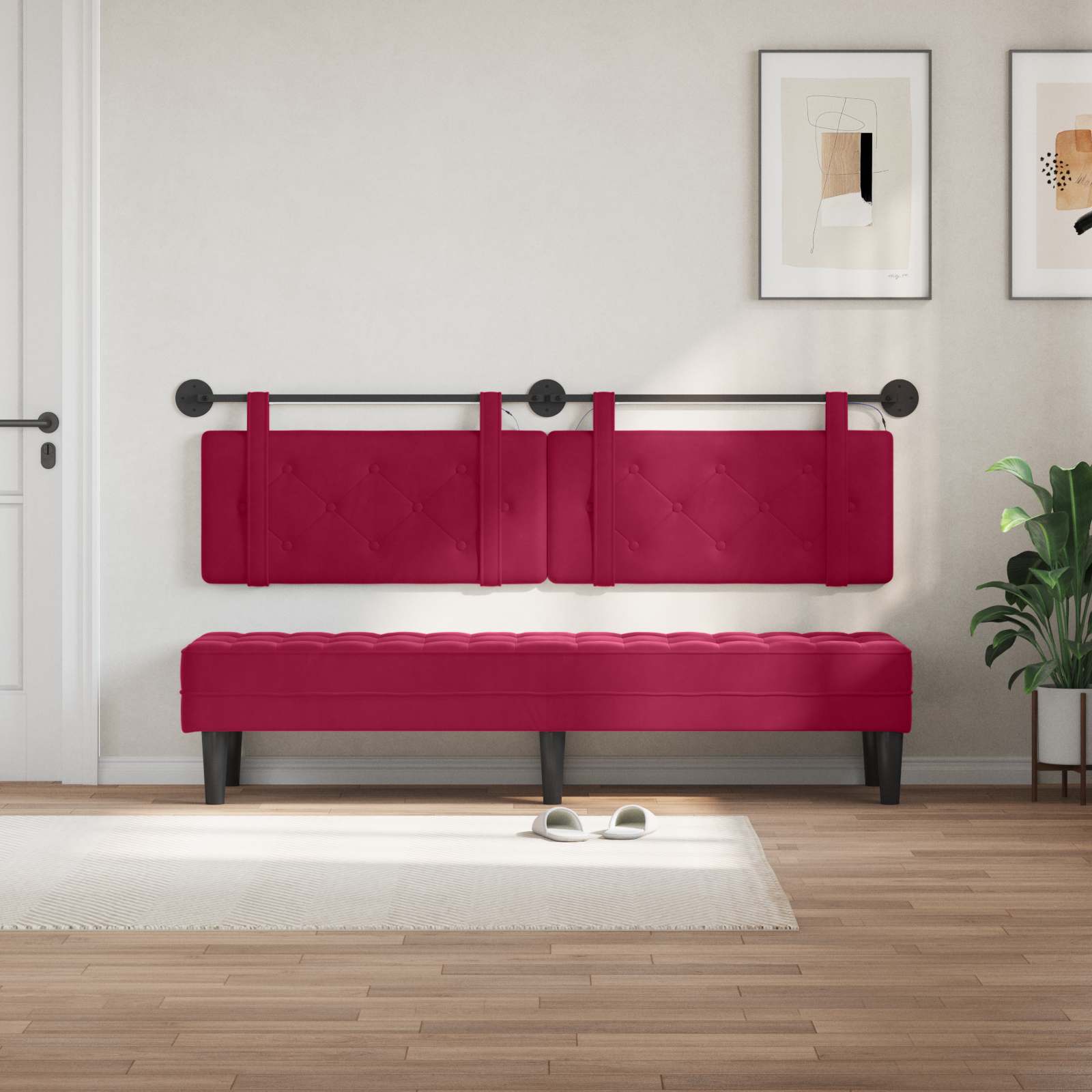 Tête de lit suspendue Avec lumière LED Bordeaux Velours - XIOS