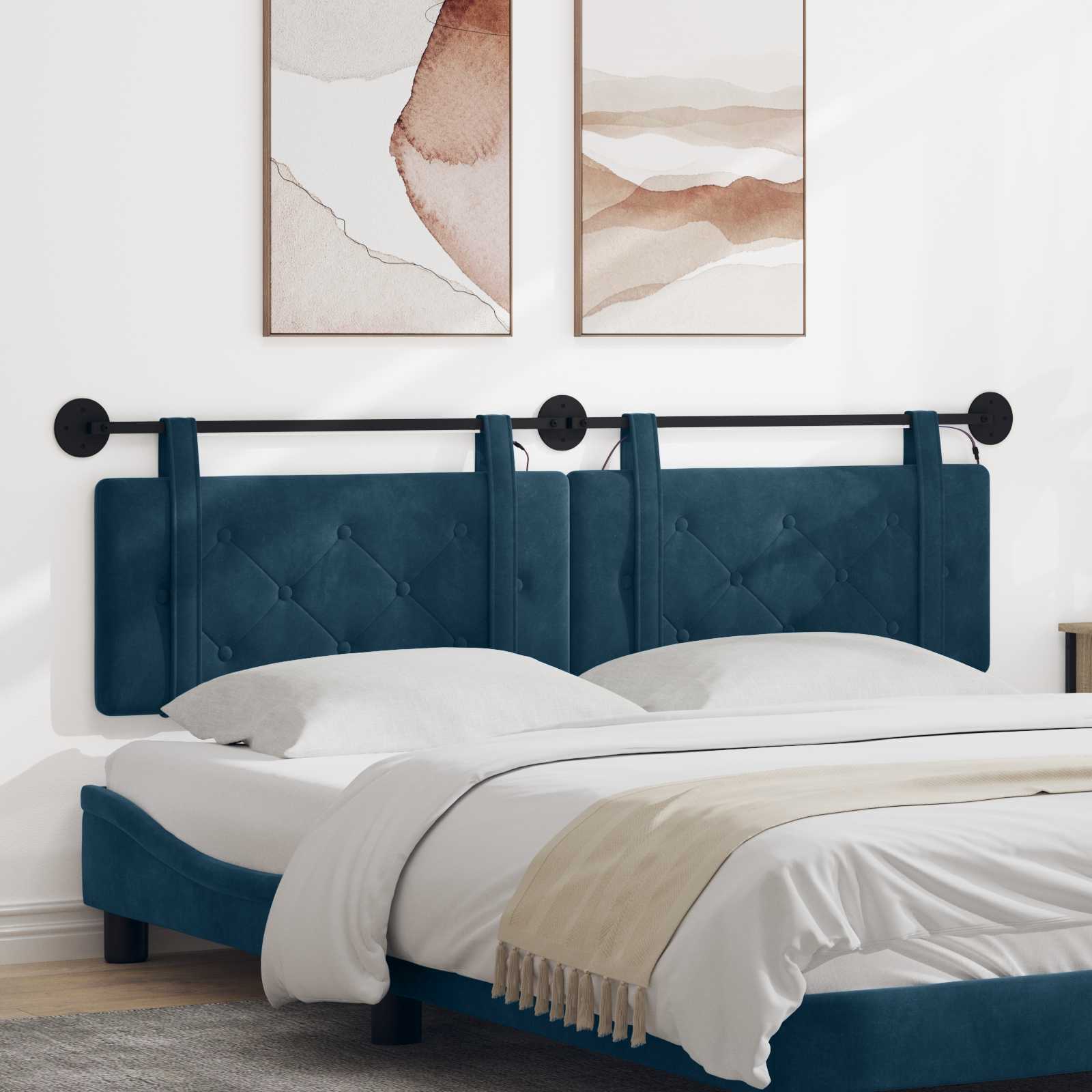 Tête de lit suspendue Avec lumière LED Bleu Velours - XIOS