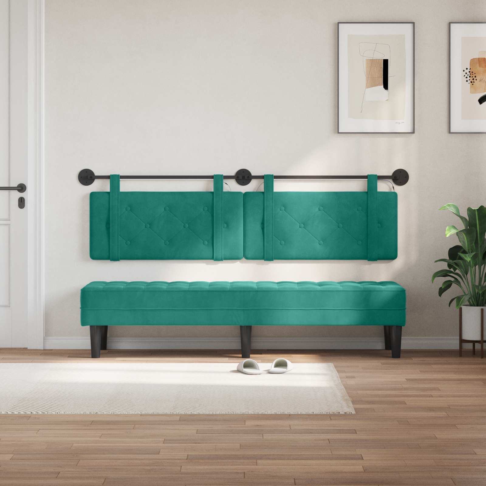 Tête de lit suspendue Avec lumière LED Turquoise Velours - XIOS