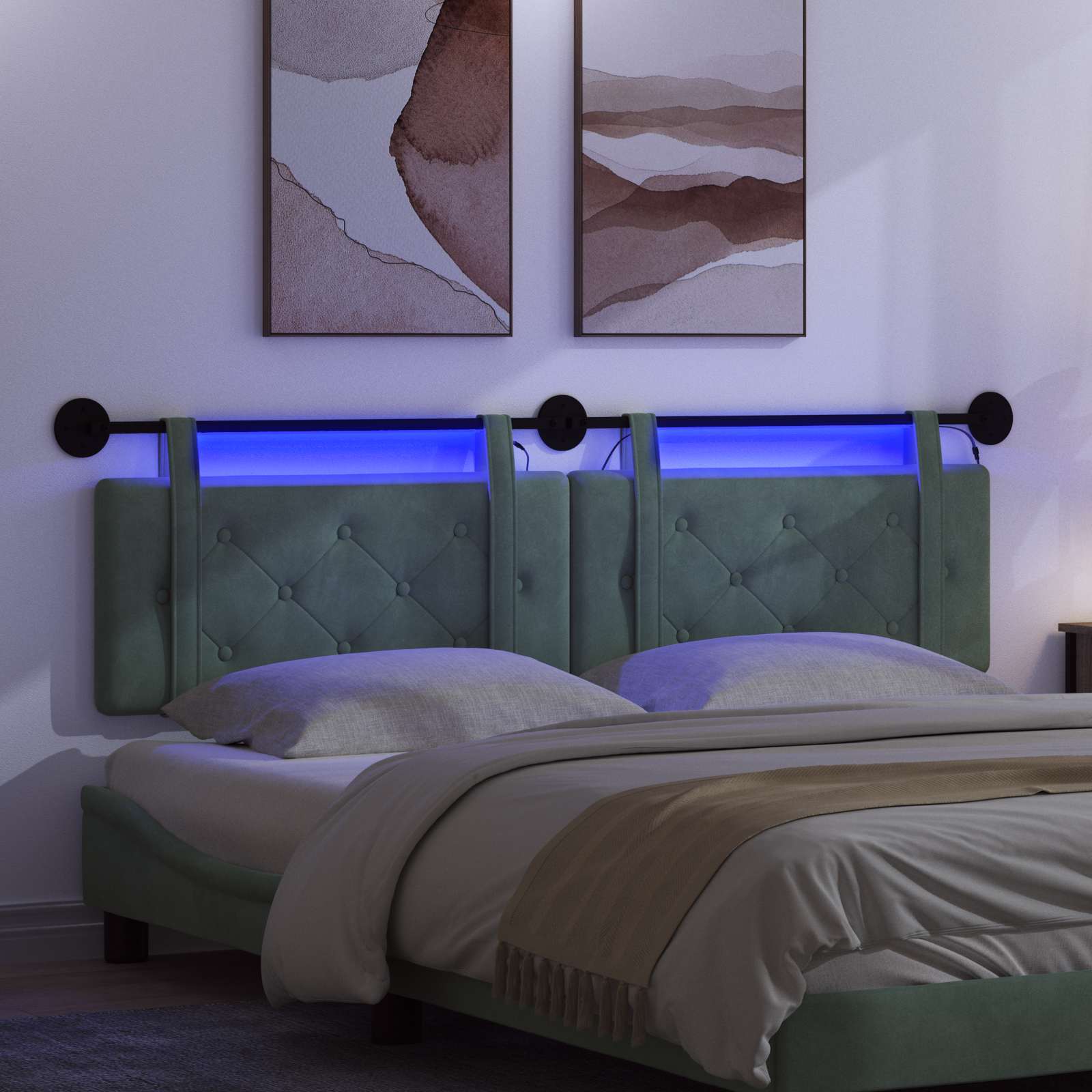 Tête de lit suspendue Avec lumière LED Vert Mer Velours - XIOS