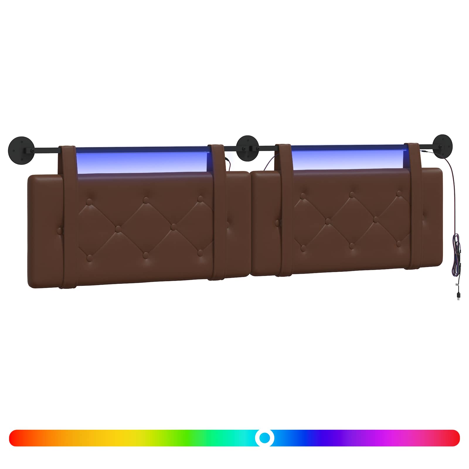 Tête de lit suspendue Avec lumière LED Marron Simili cuir - XIOS