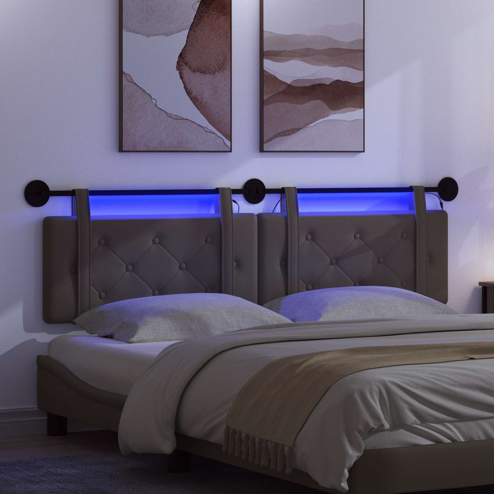 Tête de lit suspendue Avec lumière LED Gris Simili cuir - XIOS