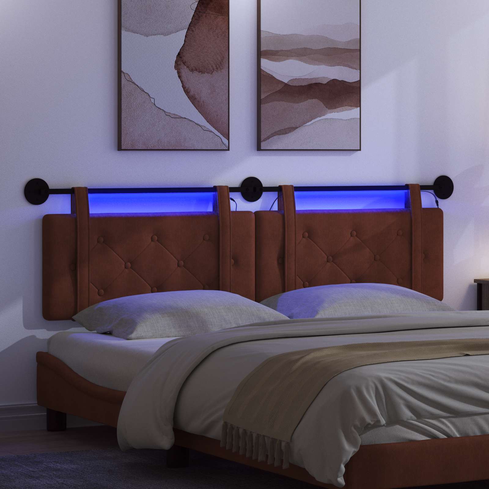 Tête de lit suspendue Avec lumière LED Brun Brillant PU antique - XIOS