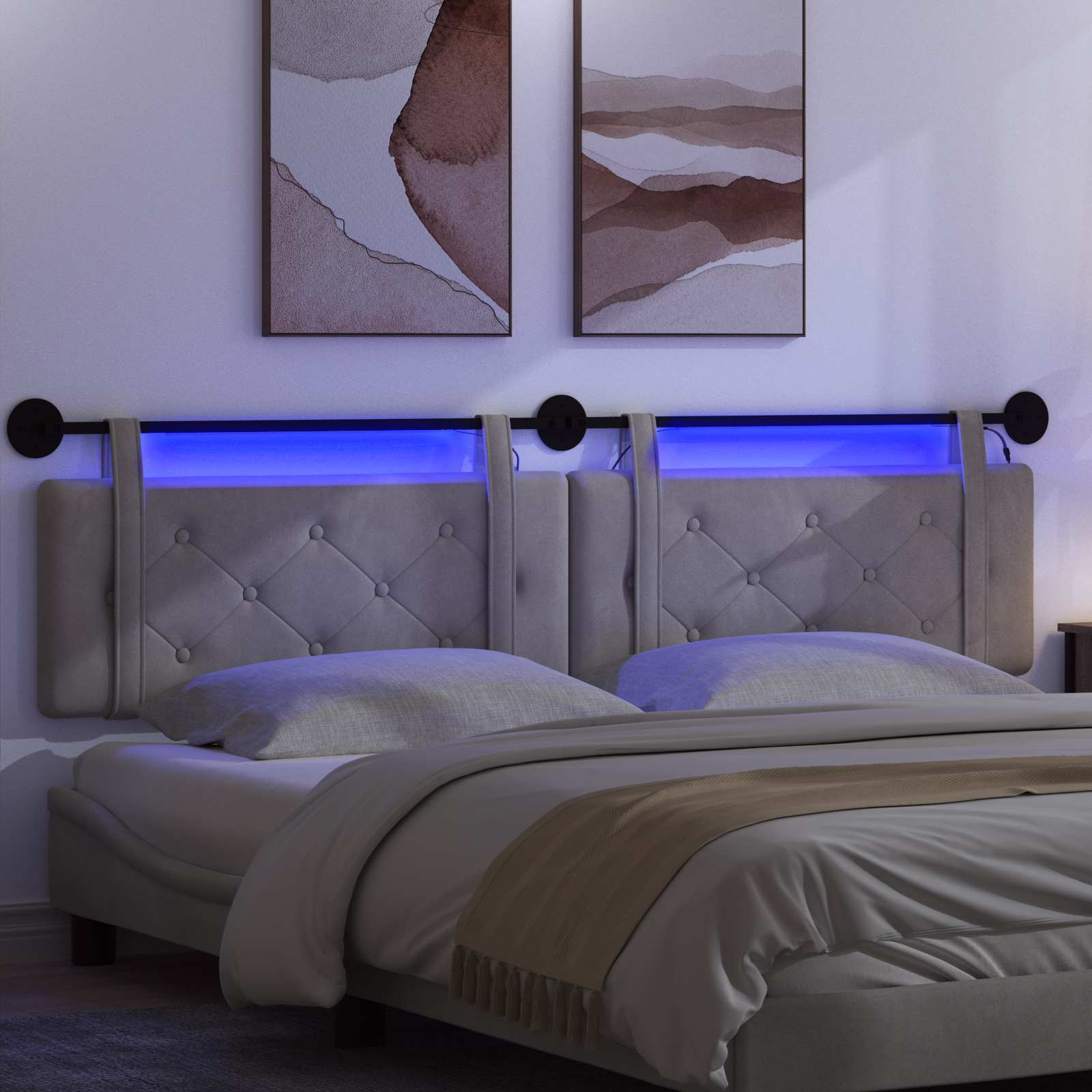 Tête de lit suspendue Avec lumière LED Gris clair Velours - XIOS