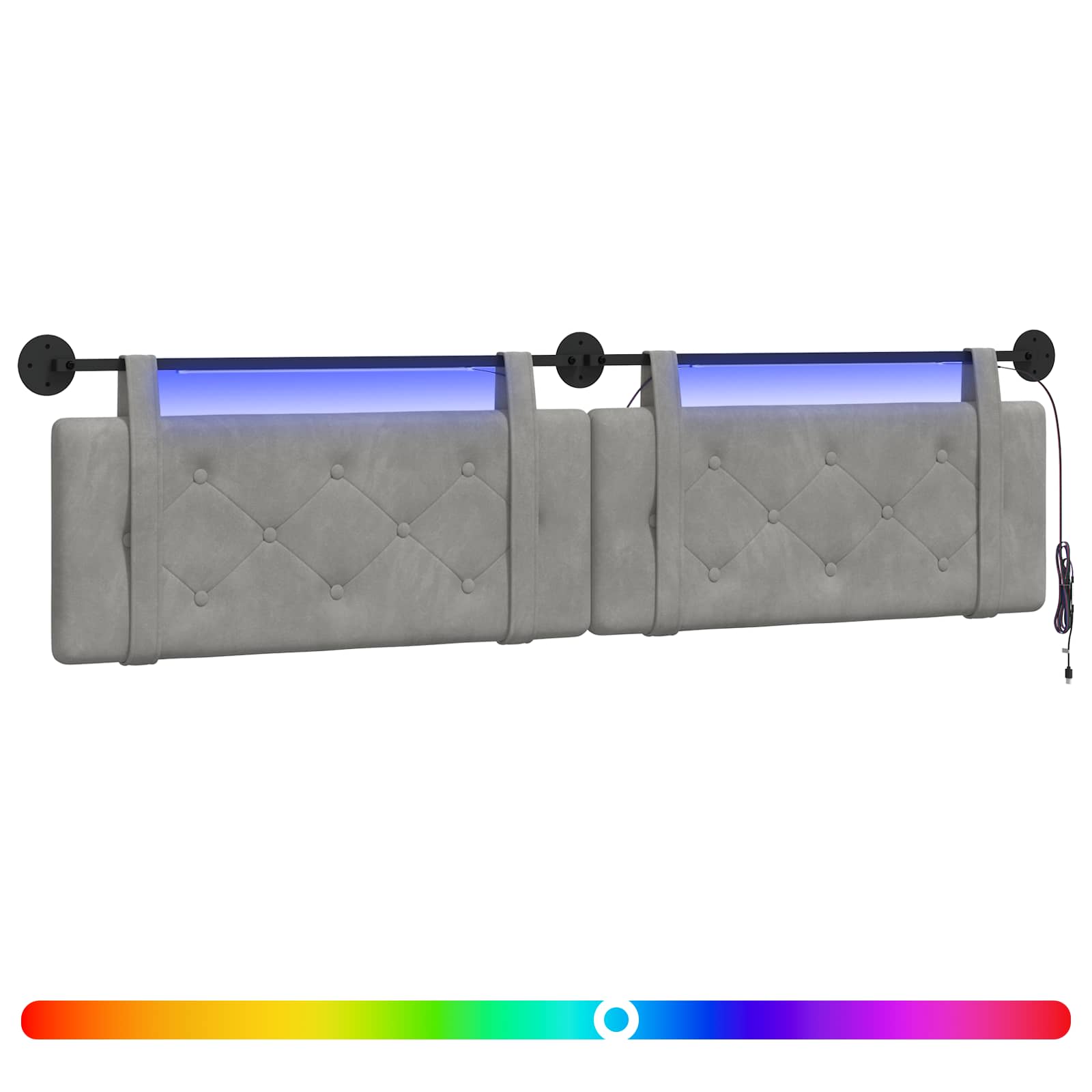 Tête de lit suspendue Avec lumière LED Gris clair Velours - XIOS