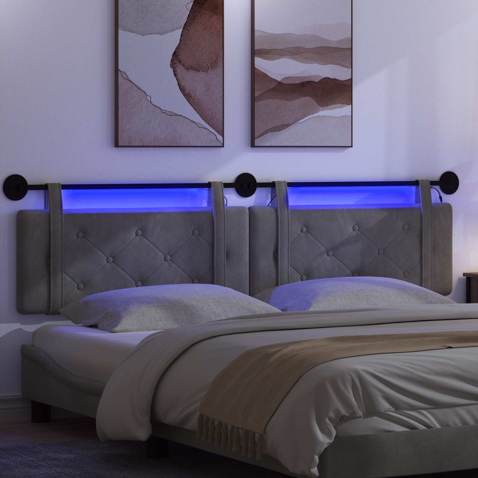Tête de lit suspendue Avec lumière LED Gris foncé Velours - XIOS