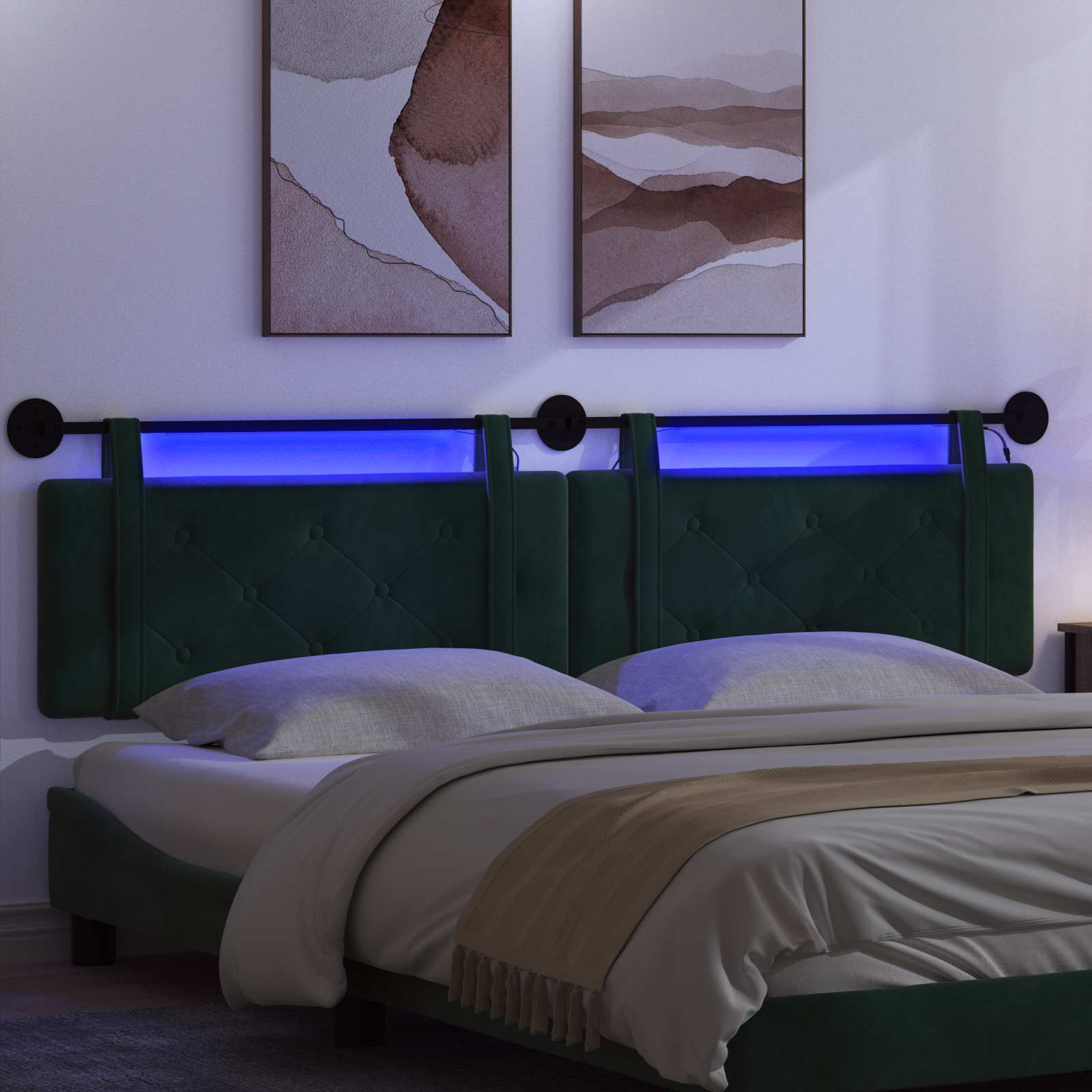 Tête de lit suspendue Avec lumière LED Vert foncé Velours - XIOS