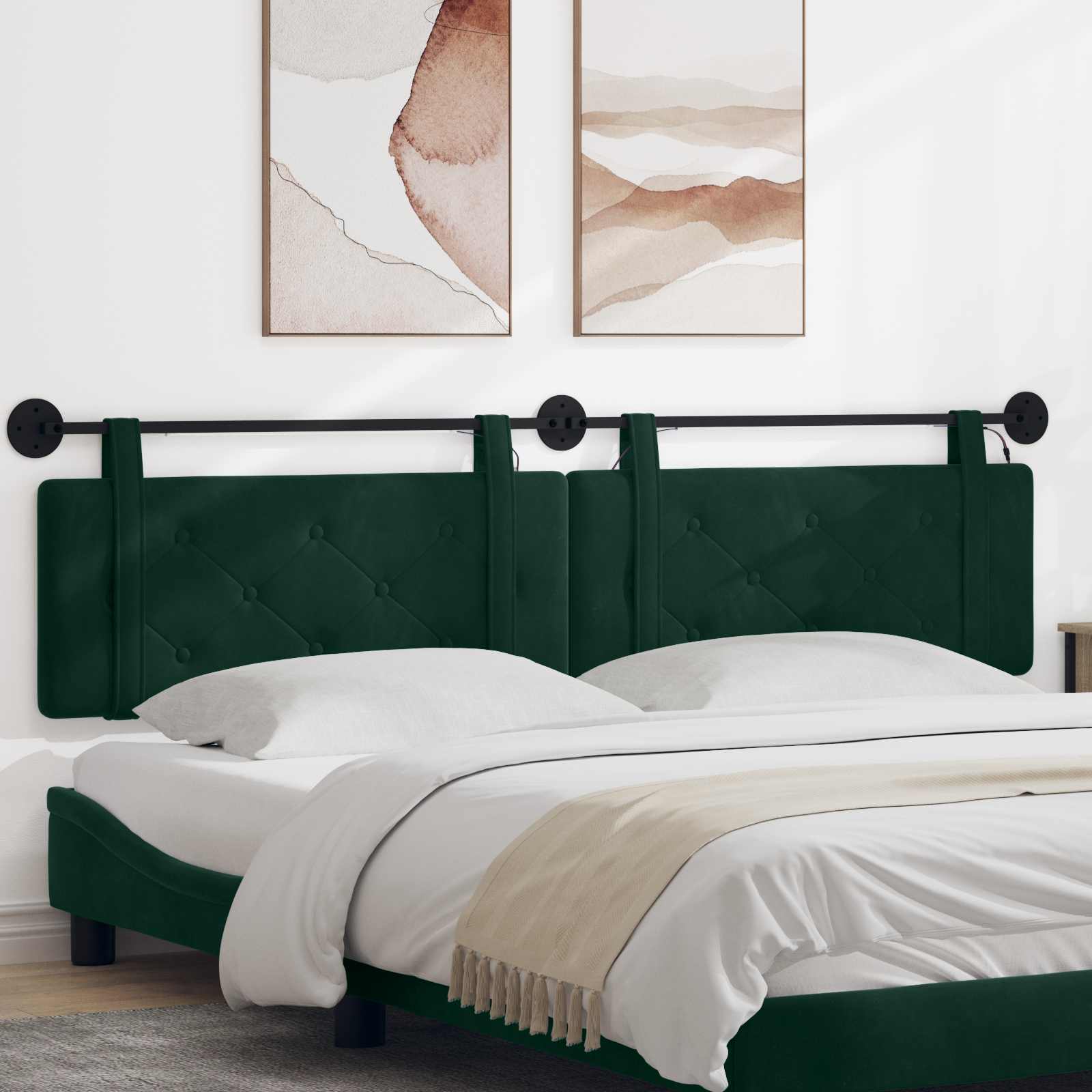 Tête de lit suspendue Avec lumière LED Vert foncé Velours - XIOS
