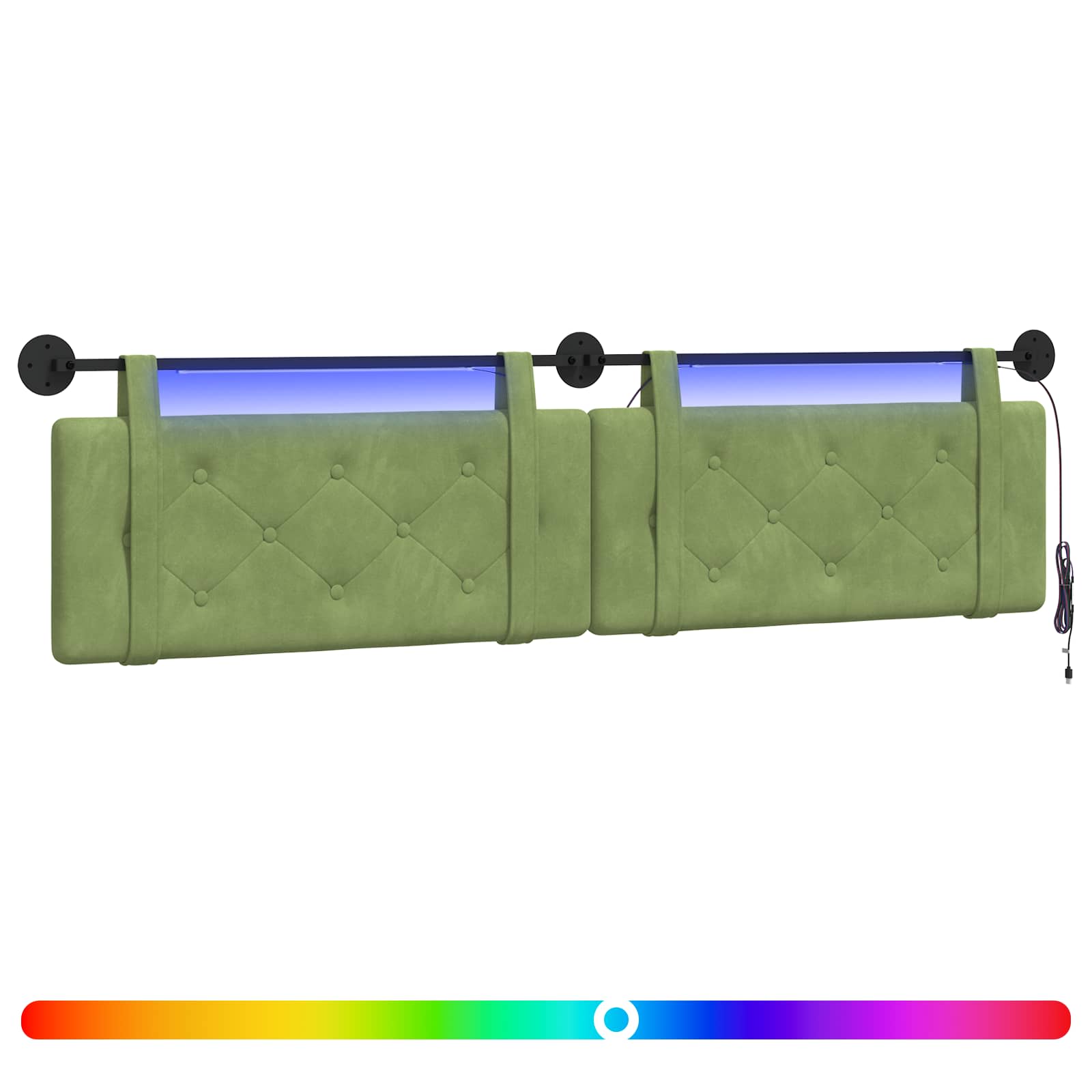 Tête de lit suspendue Avec lumière LED Vert clair Velours - XIOS