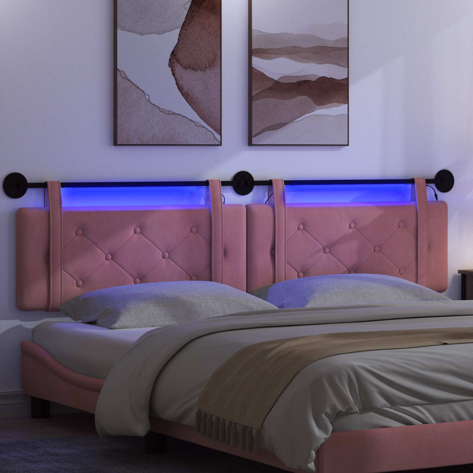 Tête de lit suspendue Avec lumière LED Rose Velours - XIOS