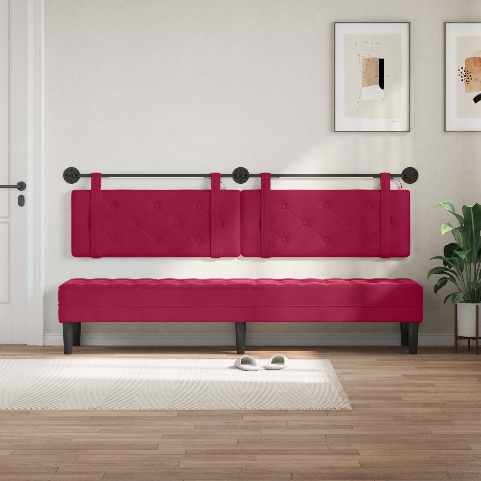 Tête de lit suspendue Avec lumière LED Bordeaux Velours - XIOS