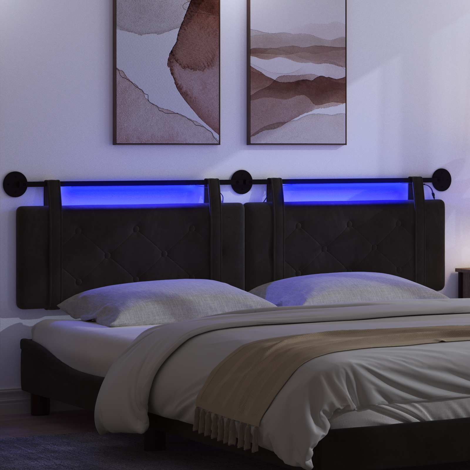 Tête de lit suspendue Avec lumière LED Noir Velours - XIOS