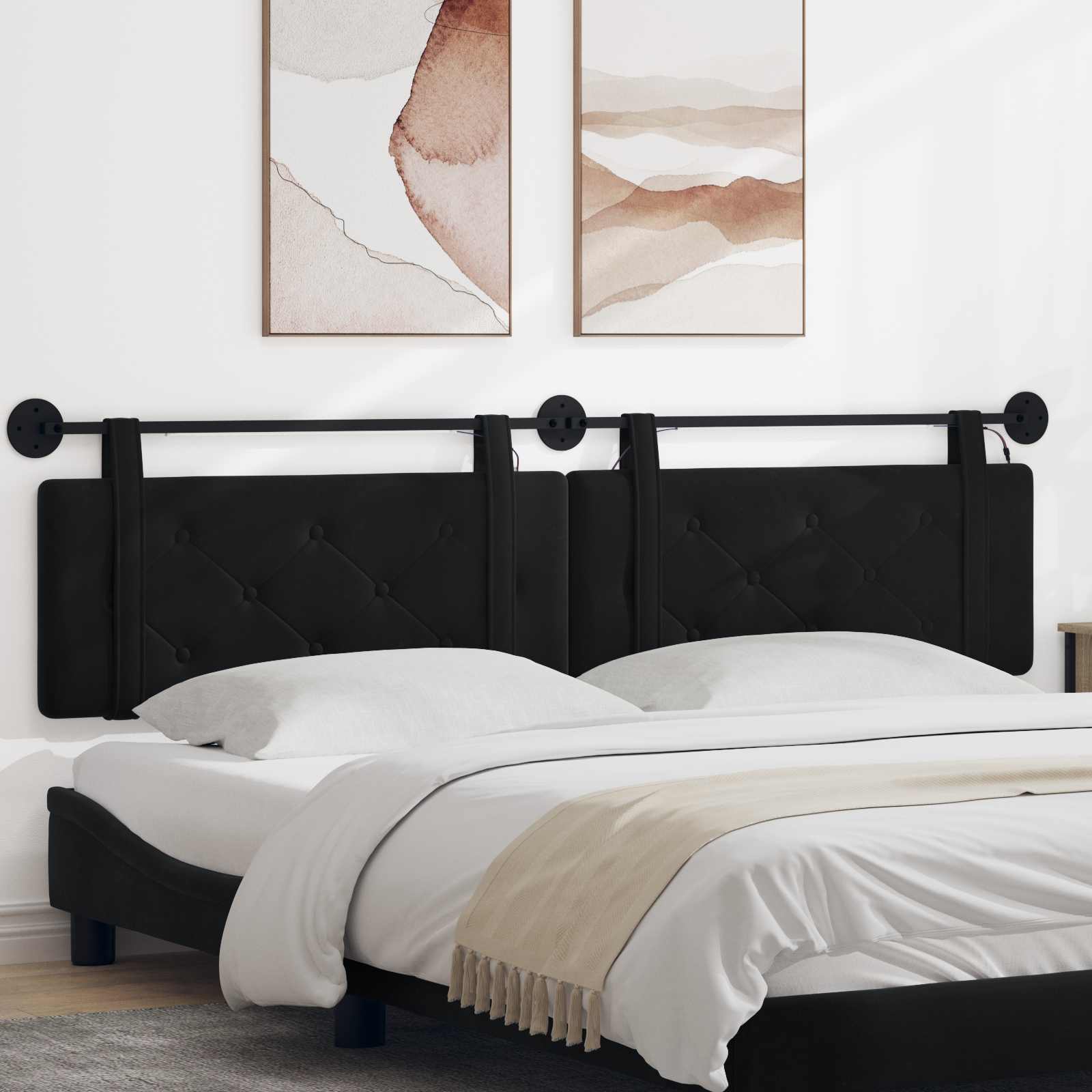 Tête de lit suspendue Avec lumière LED Noir Velours - XIOS
