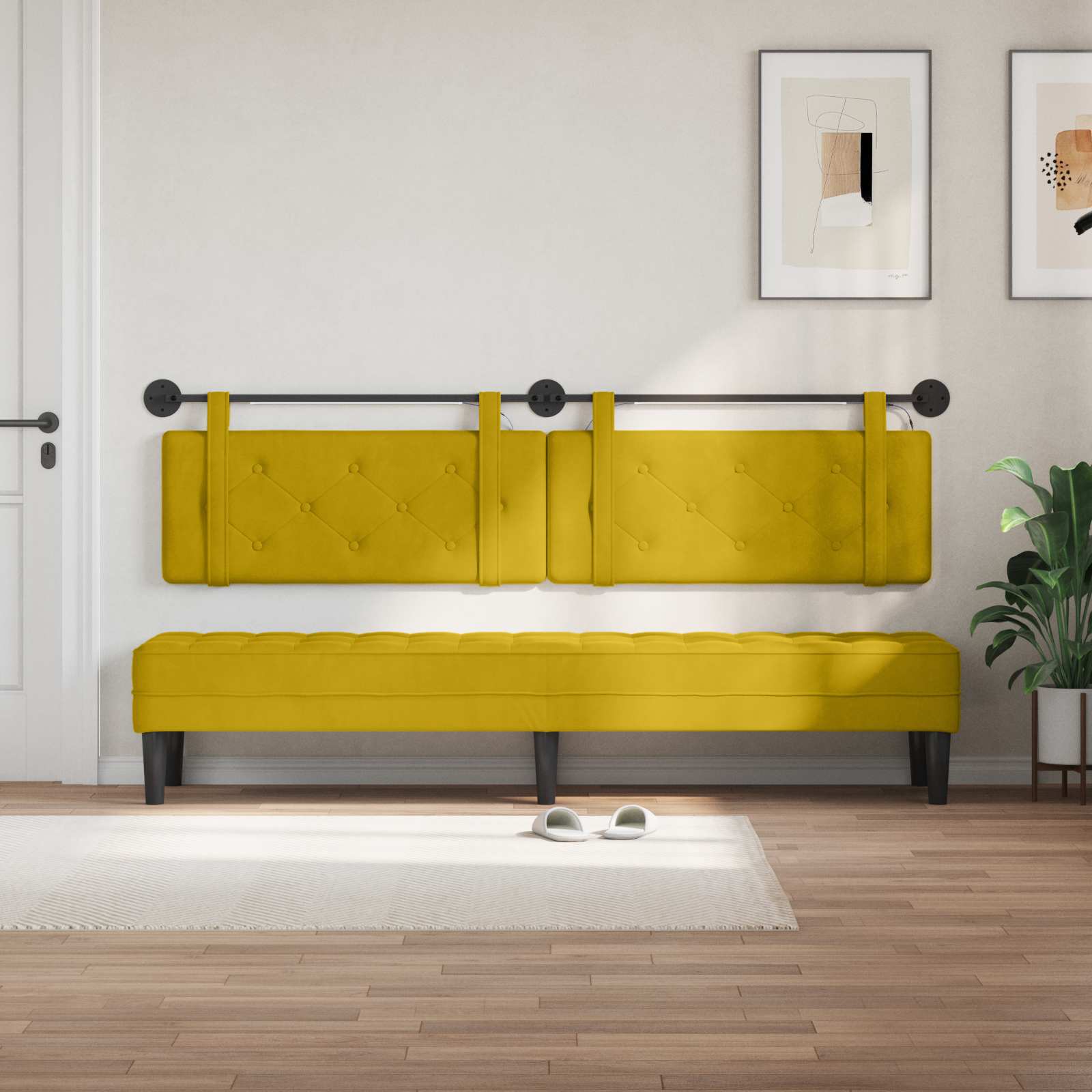 Tête de lit suspendue Avec lumière LED Jaune Velours - XIOS