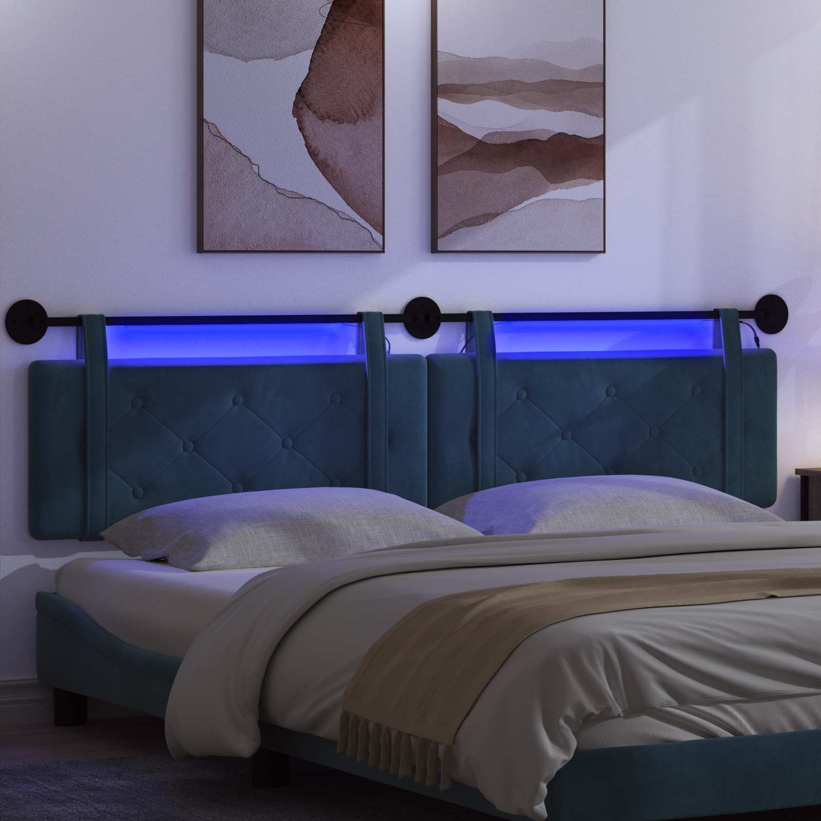 Tête de lit suspendue Avec lumière LED Bleu Velours - XIOS