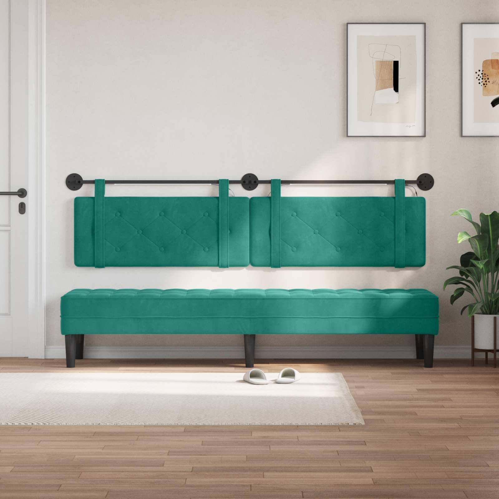 Tête de lit suspendue Avec lumière LED Turquoise Velours - XIOS