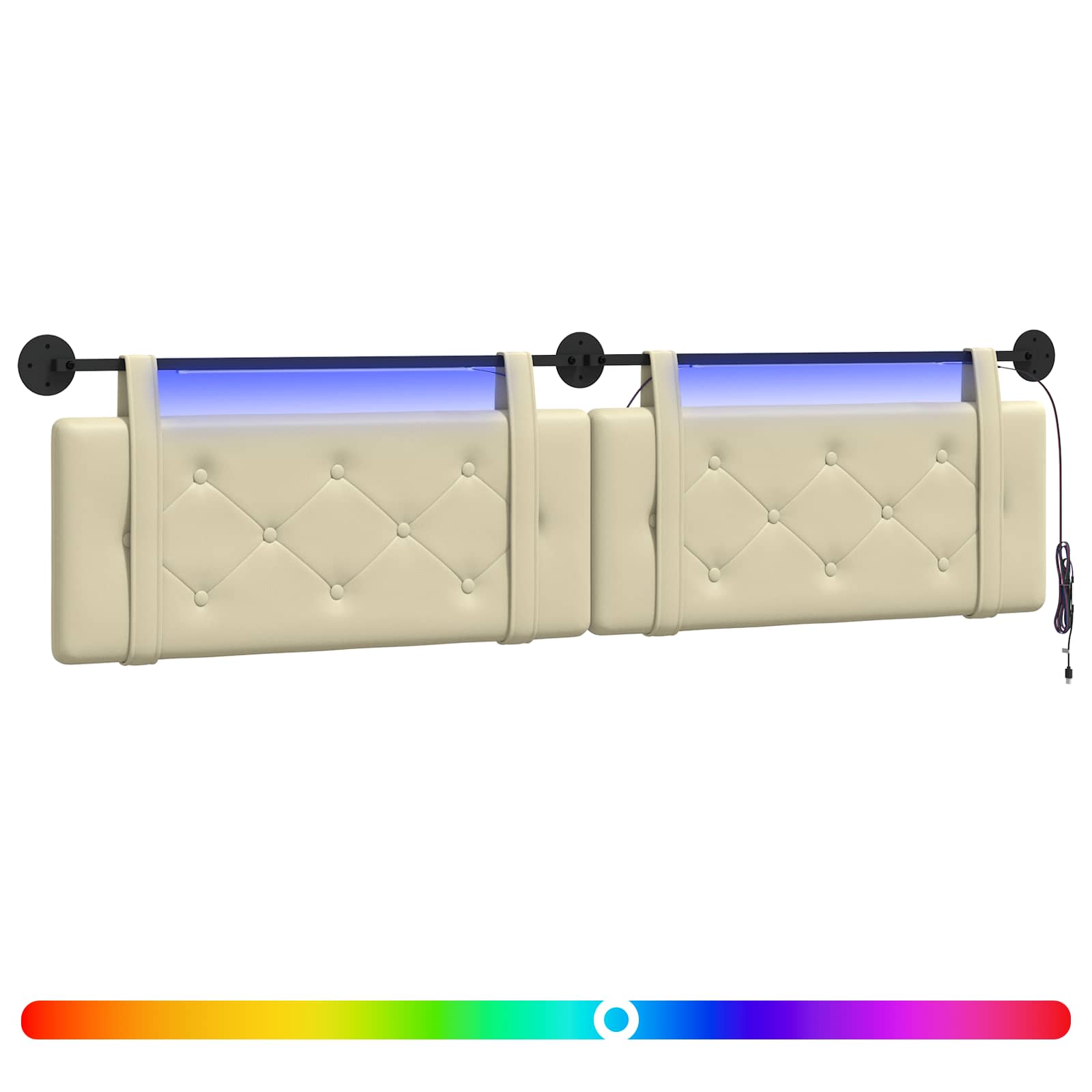Tête de lit suspendue Avec lumière LED Crème Simili cuir - XIOS