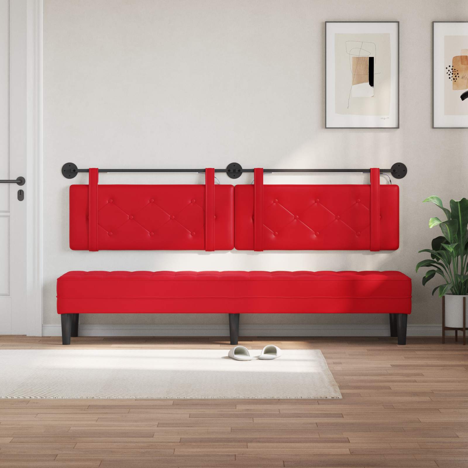 Tête de lit suspendue Avec lumière LED Rouge Simili cuir - XIOS