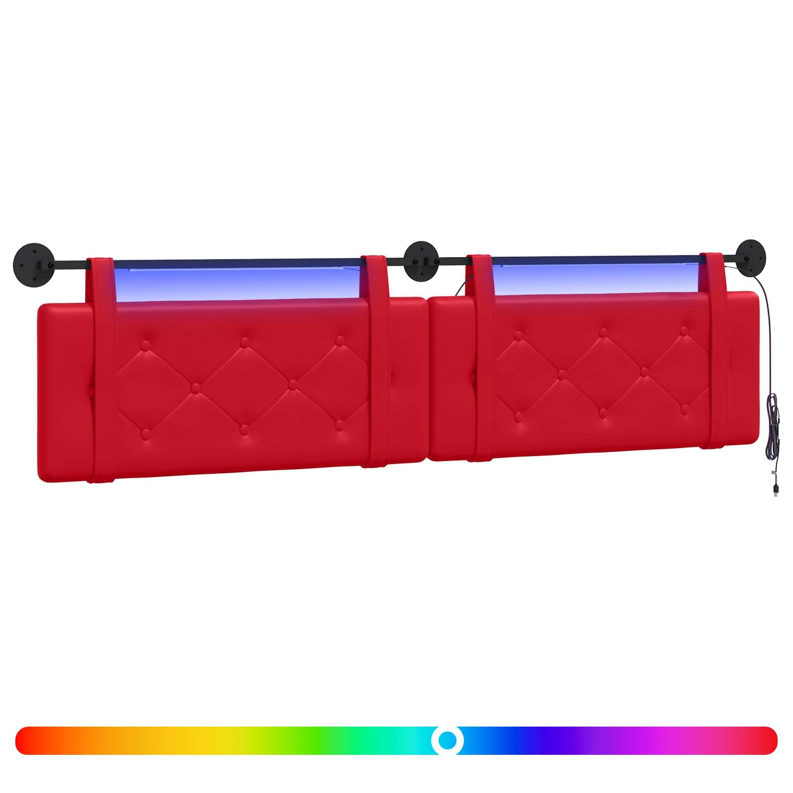 Tête de lit suspendue Avec lumière LED Rouge Simili cuir - XIOS