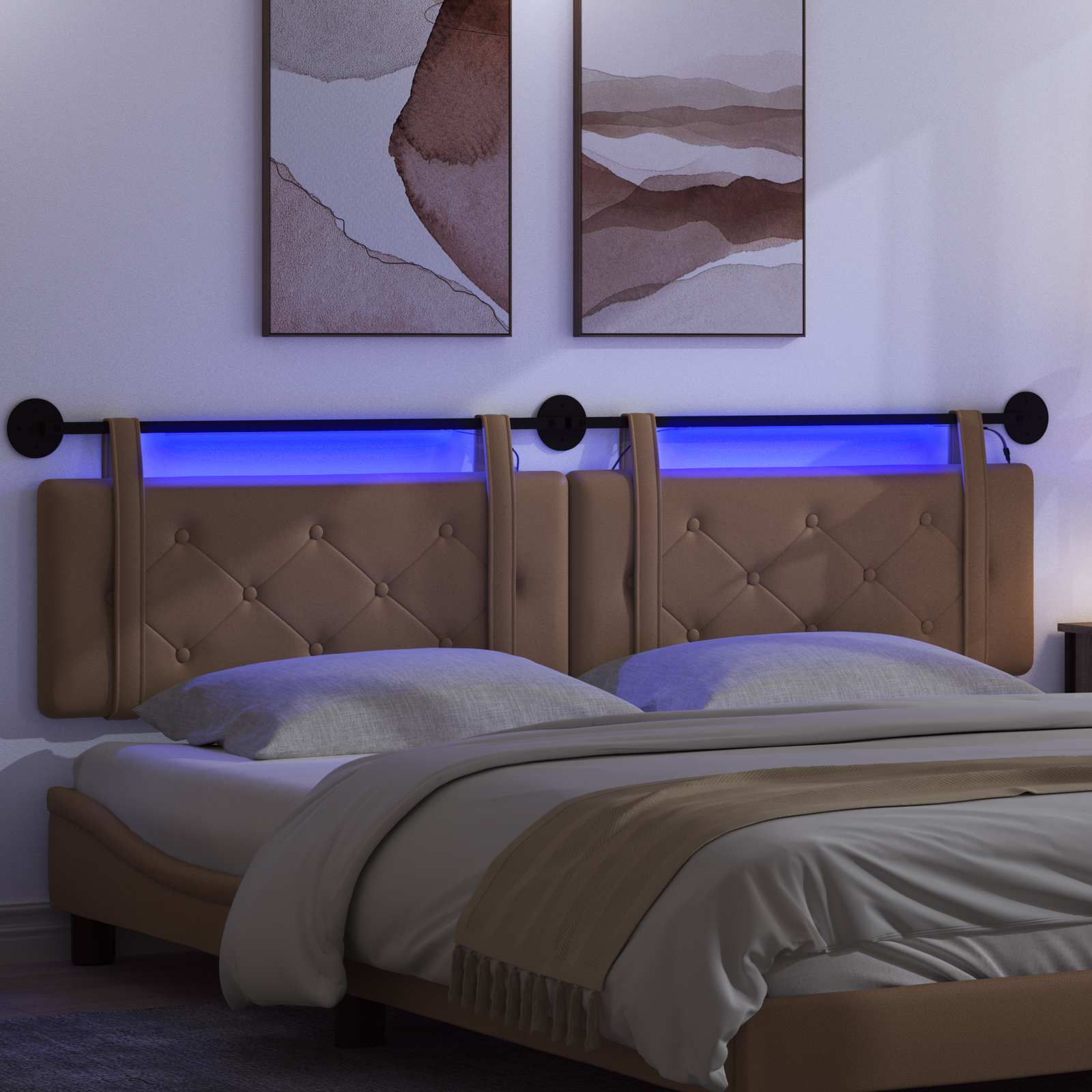 Tête de lit suspendue Avec lumière LED Cappuccino Simili cuir - XIOS