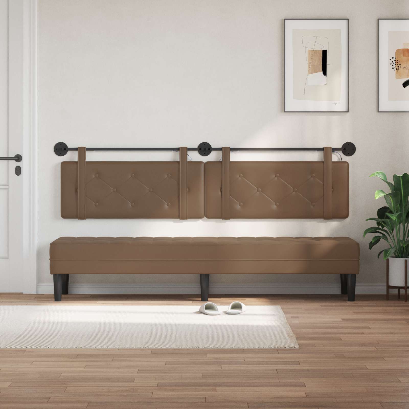 Tête de lit suspendue Avec lumière LED Cappuccino Simili cuir - XIOS