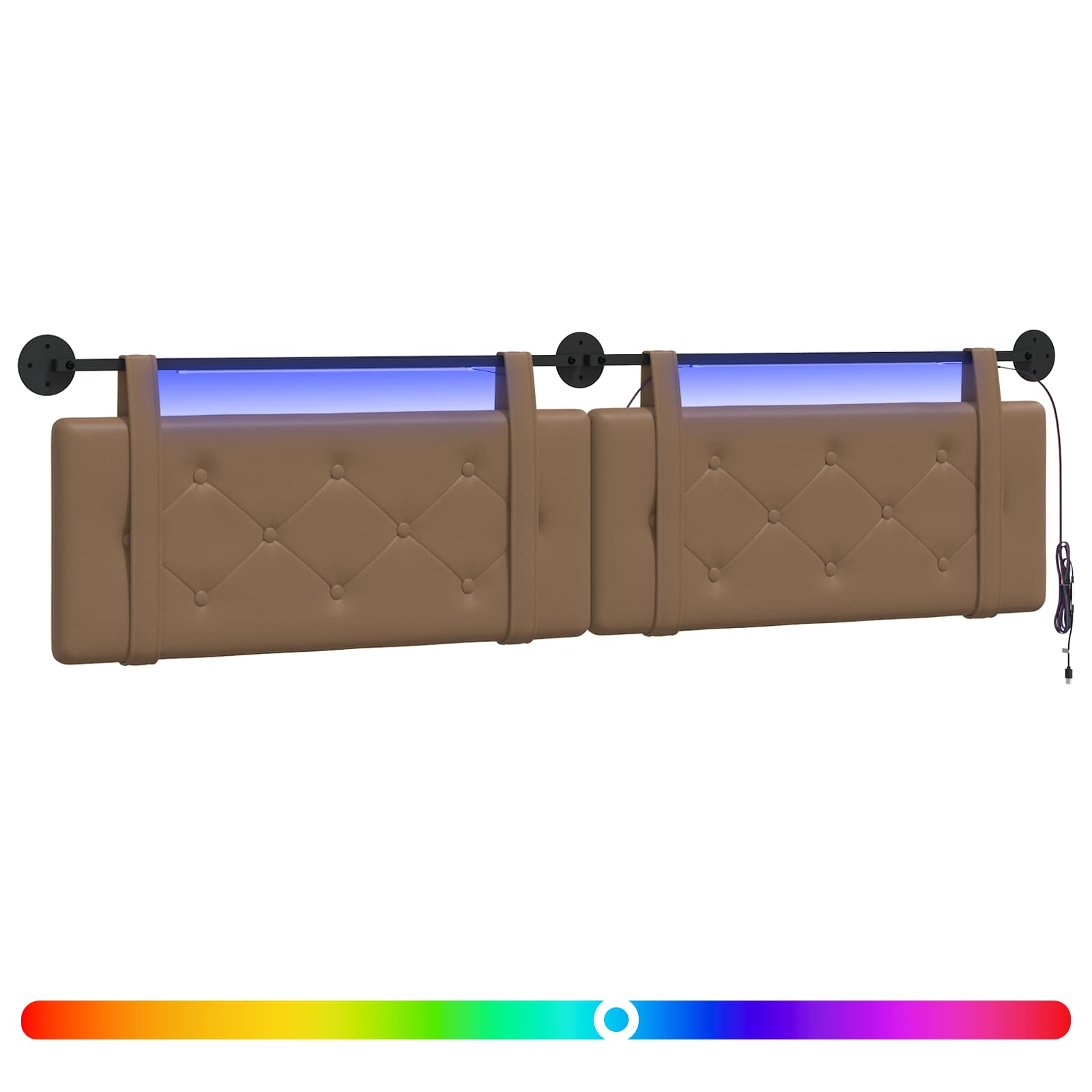 Tête de lit suspendue Avec lumière LED Cappuccino Simili cuir - XIOS