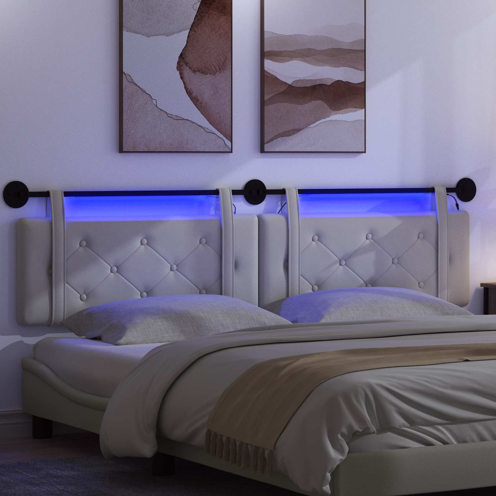 Tête de lit suspendue Avec lumière LED Blanc Simili cuir - XIOS