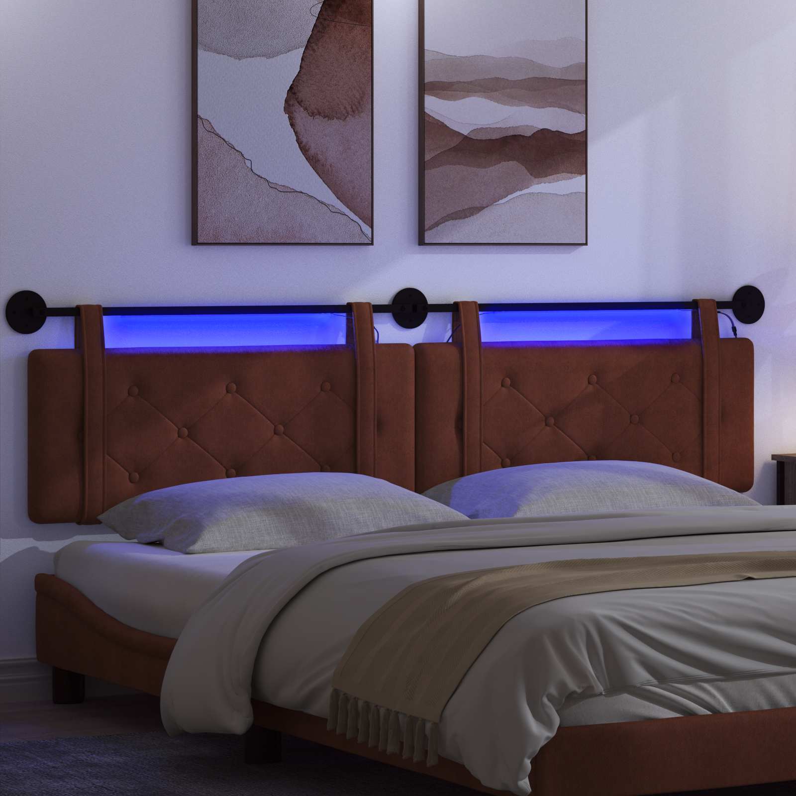 Tête de lit suspendue Avec lumière LED Brun Brillant PU antique - XIOS