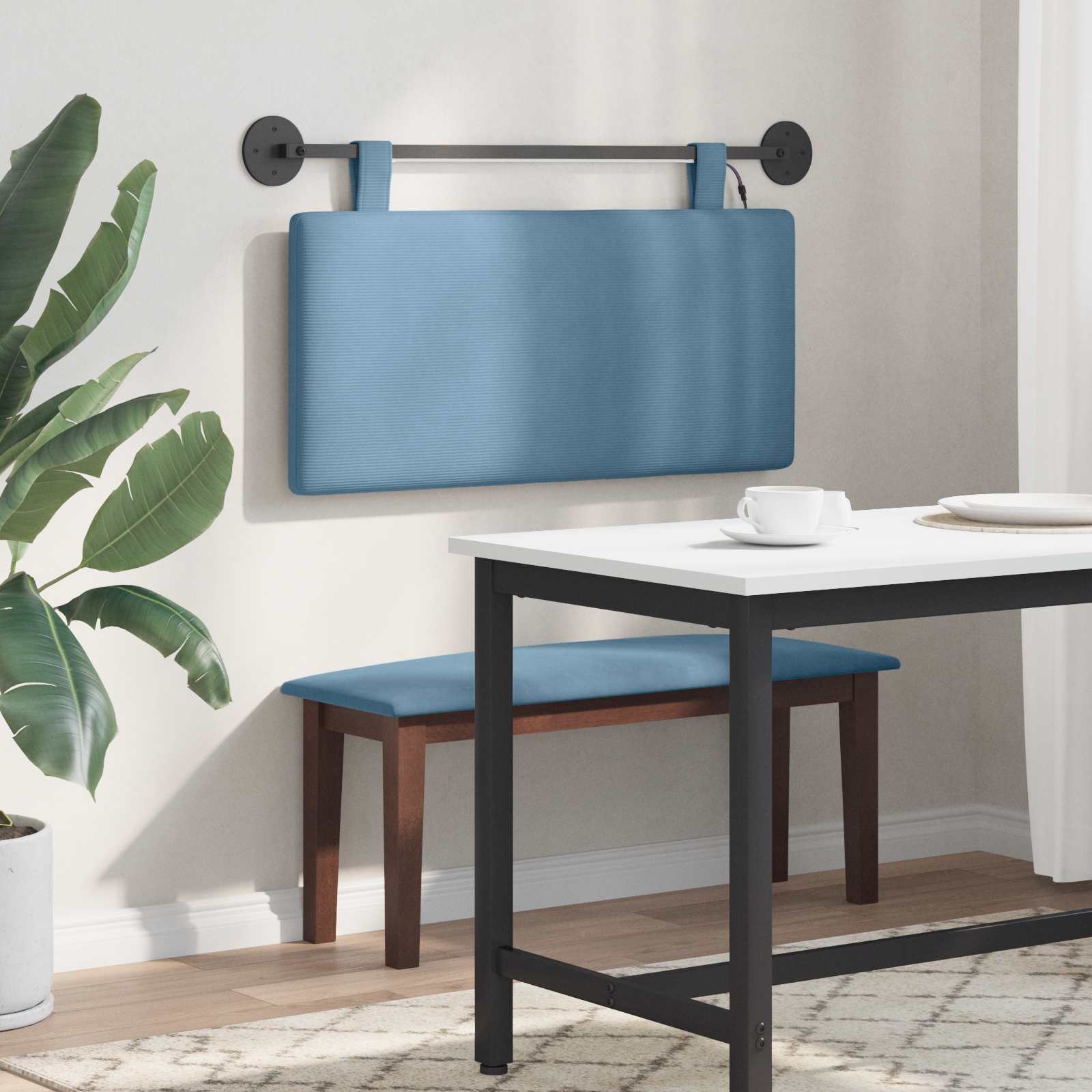 Tête de lit suspendue Bleu Tissu en velours côtelé - XIOS