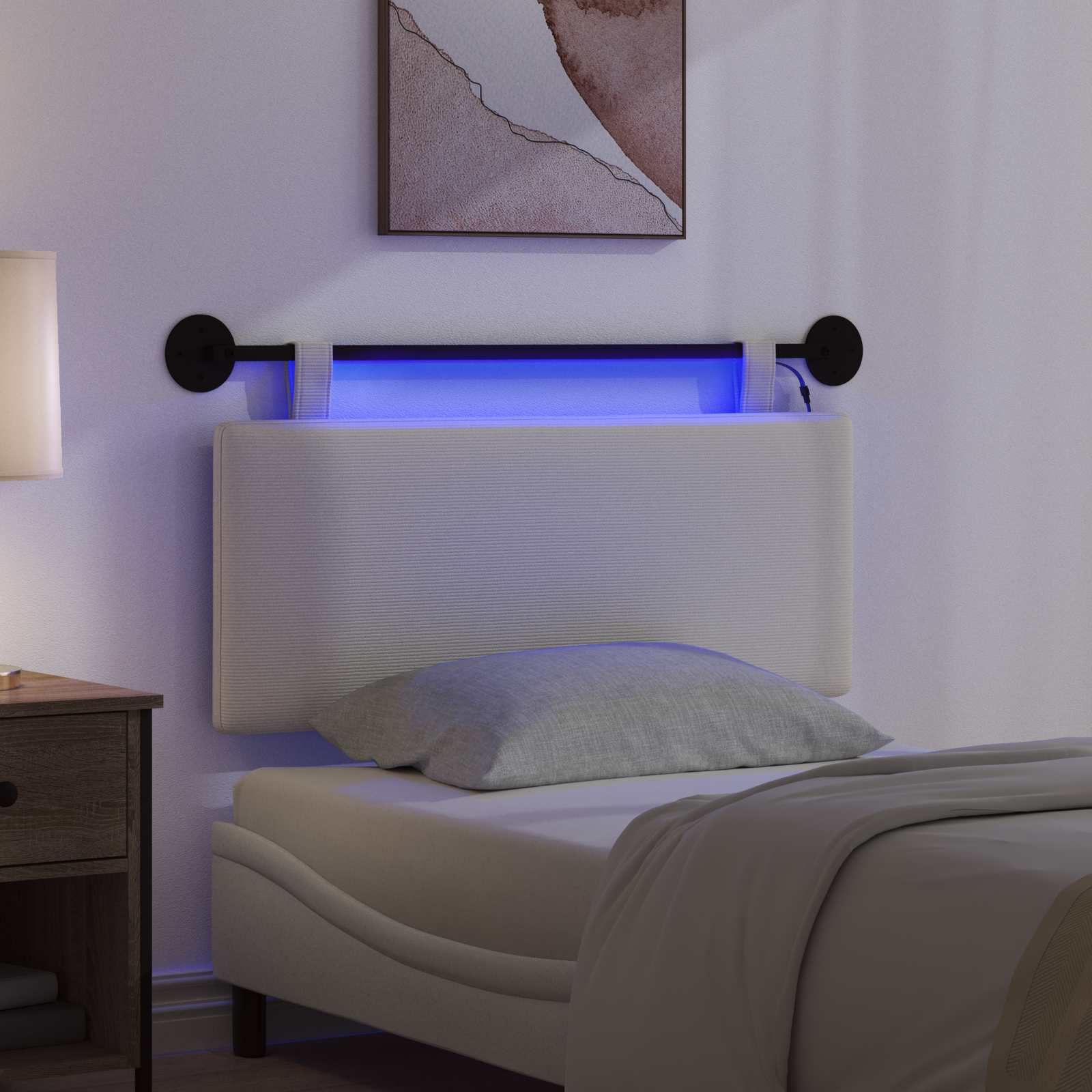 Tête de lit suspendue Crème Tissu en velours côtelé - XIOS