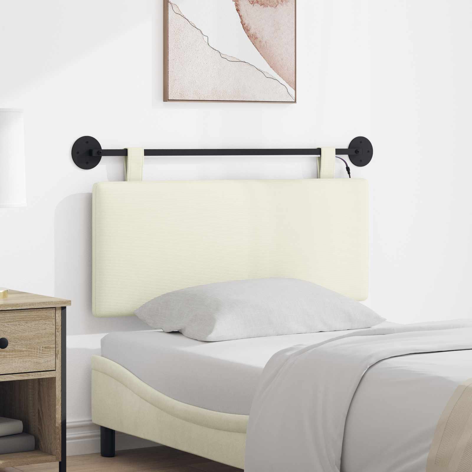 Tête de lit suspendue Crème Tissu en velours côtelé - XIOS