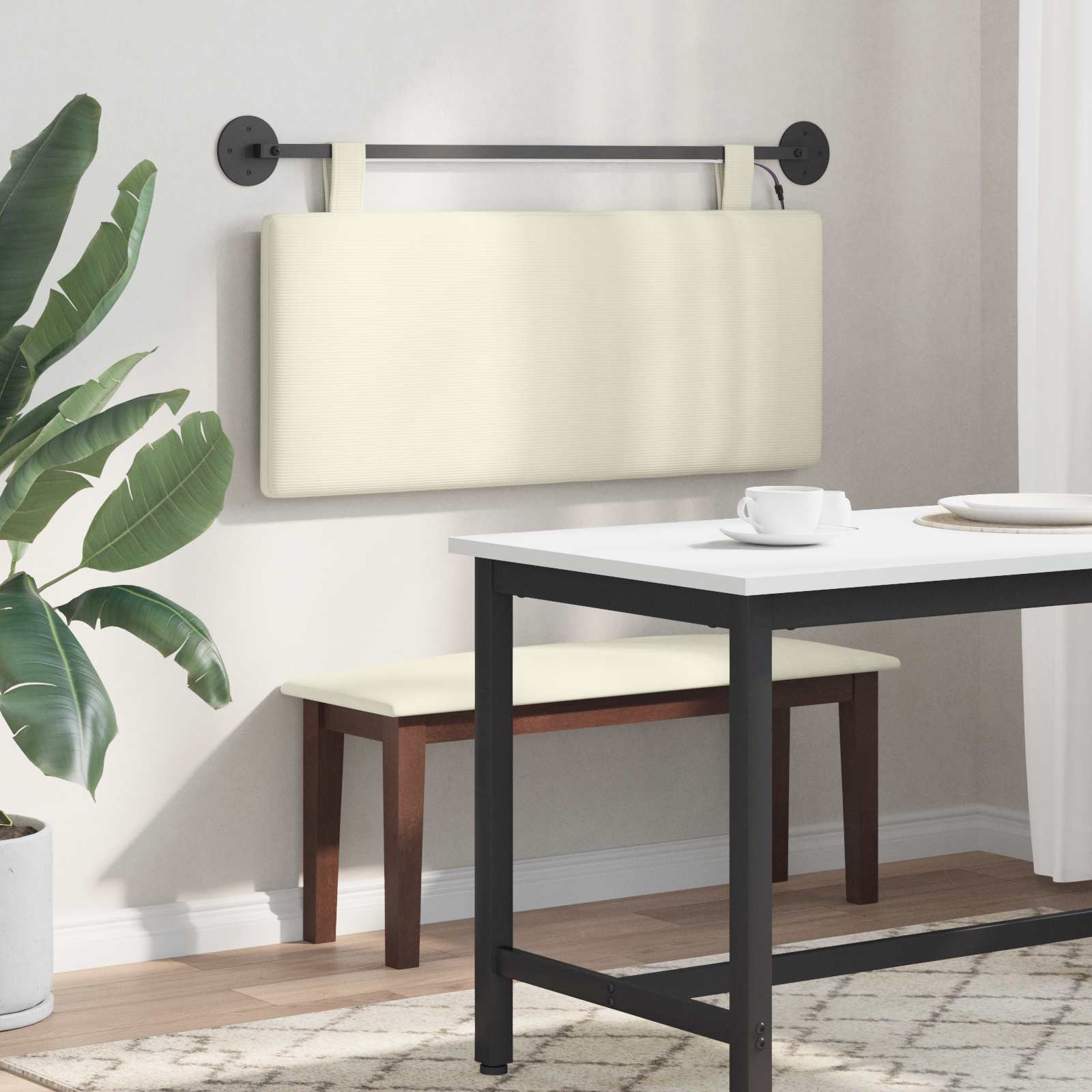 Tête de lit suspendue Crème Tissu en velours côtelé - XIOS