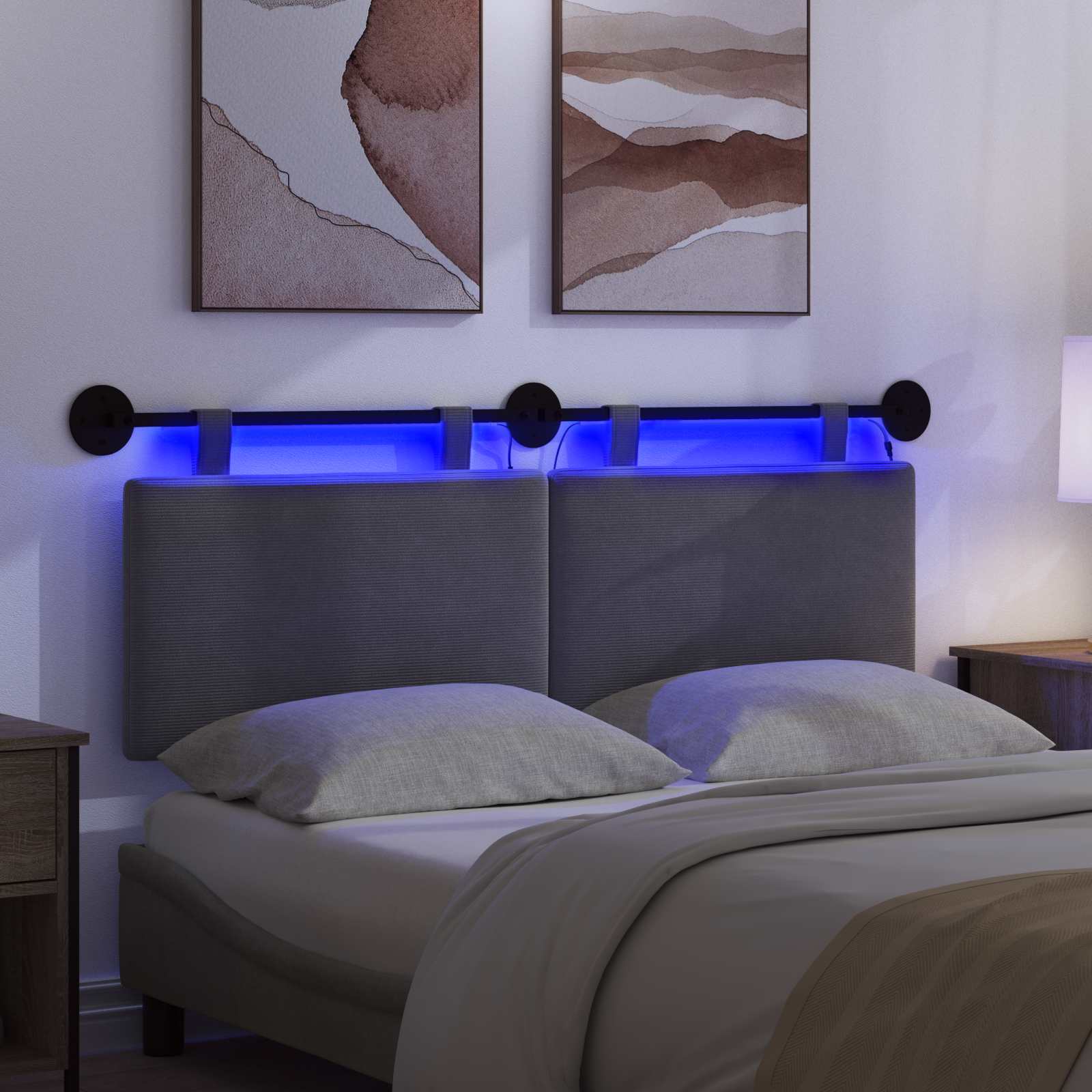 Tête de lit suspendue Gris clair Tissu en velours côtelé - XIOS