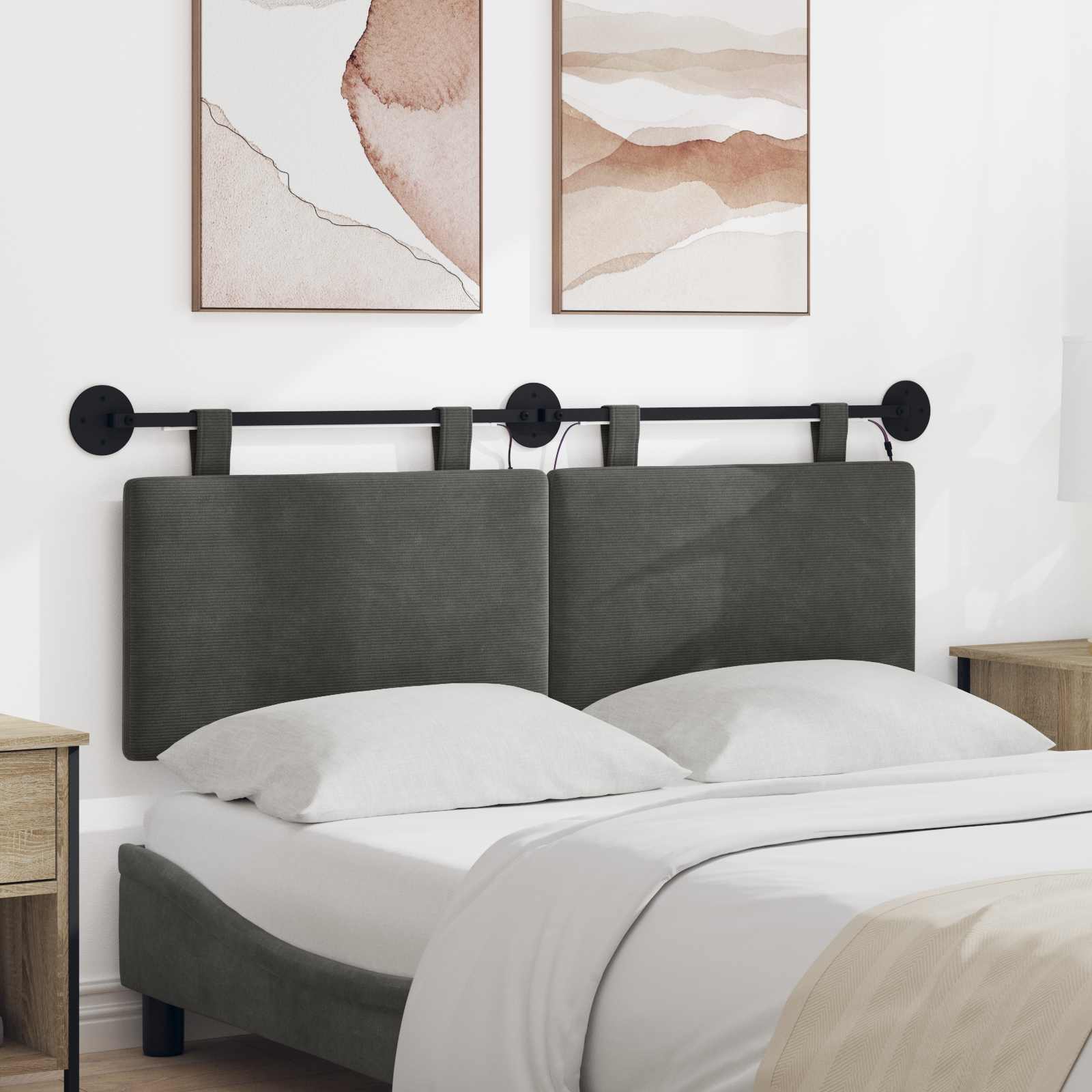 Tête de lit suspendue Gris foncé Tissu en velours côtelé - XIOS