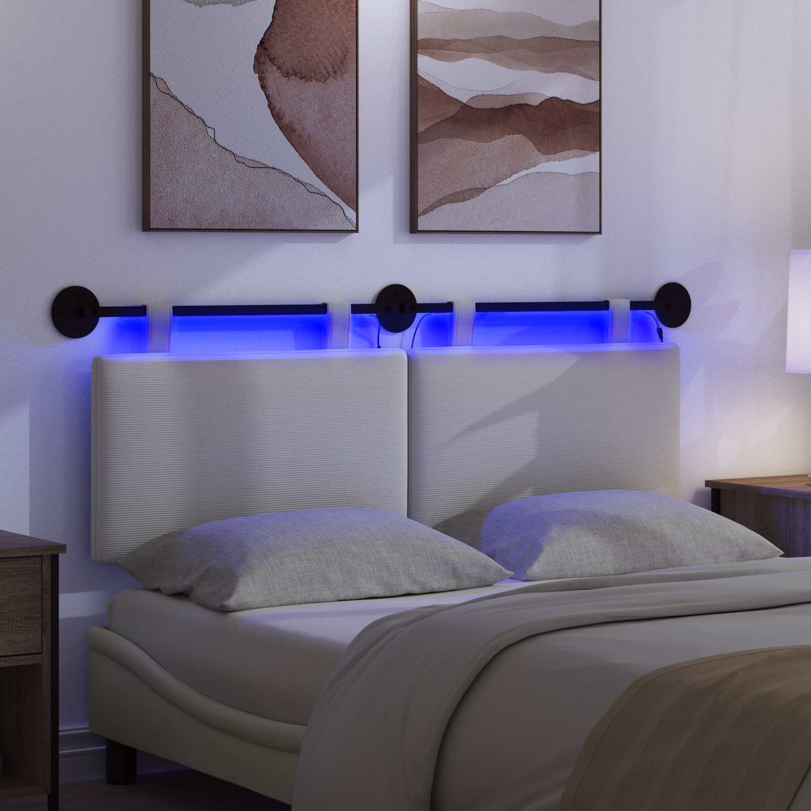 Tête de lit suspendue Crème Tissu en velours côtelé - XIOS
