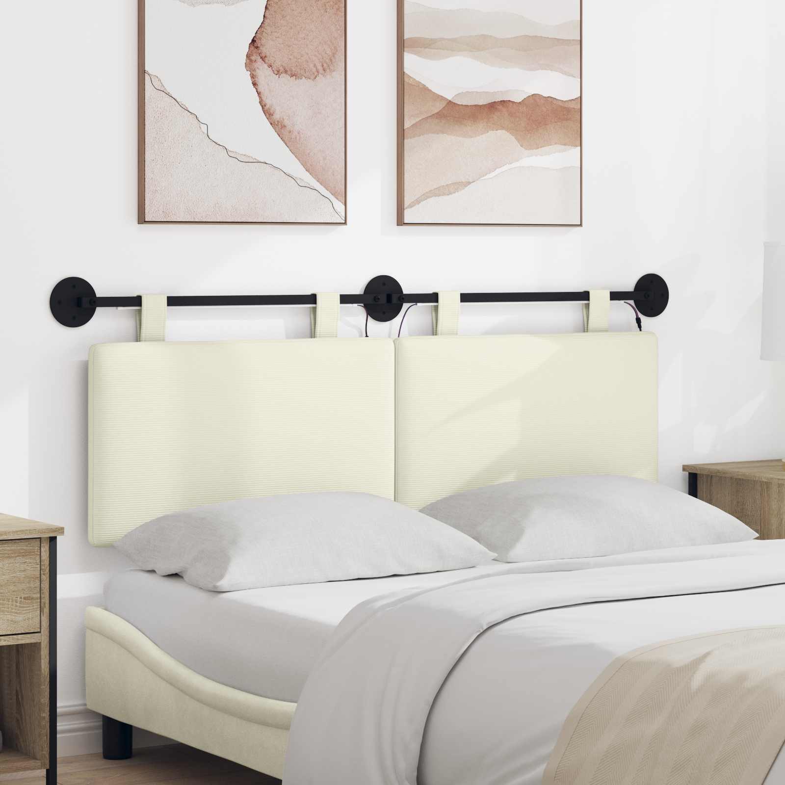 Tête de lit suspendue Crème Tissu en velours côtelé - XIOS