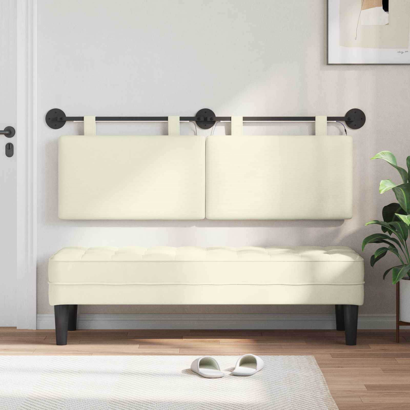 Tête de lit suspendue Crème Tissu en velours côtelé - XIOS