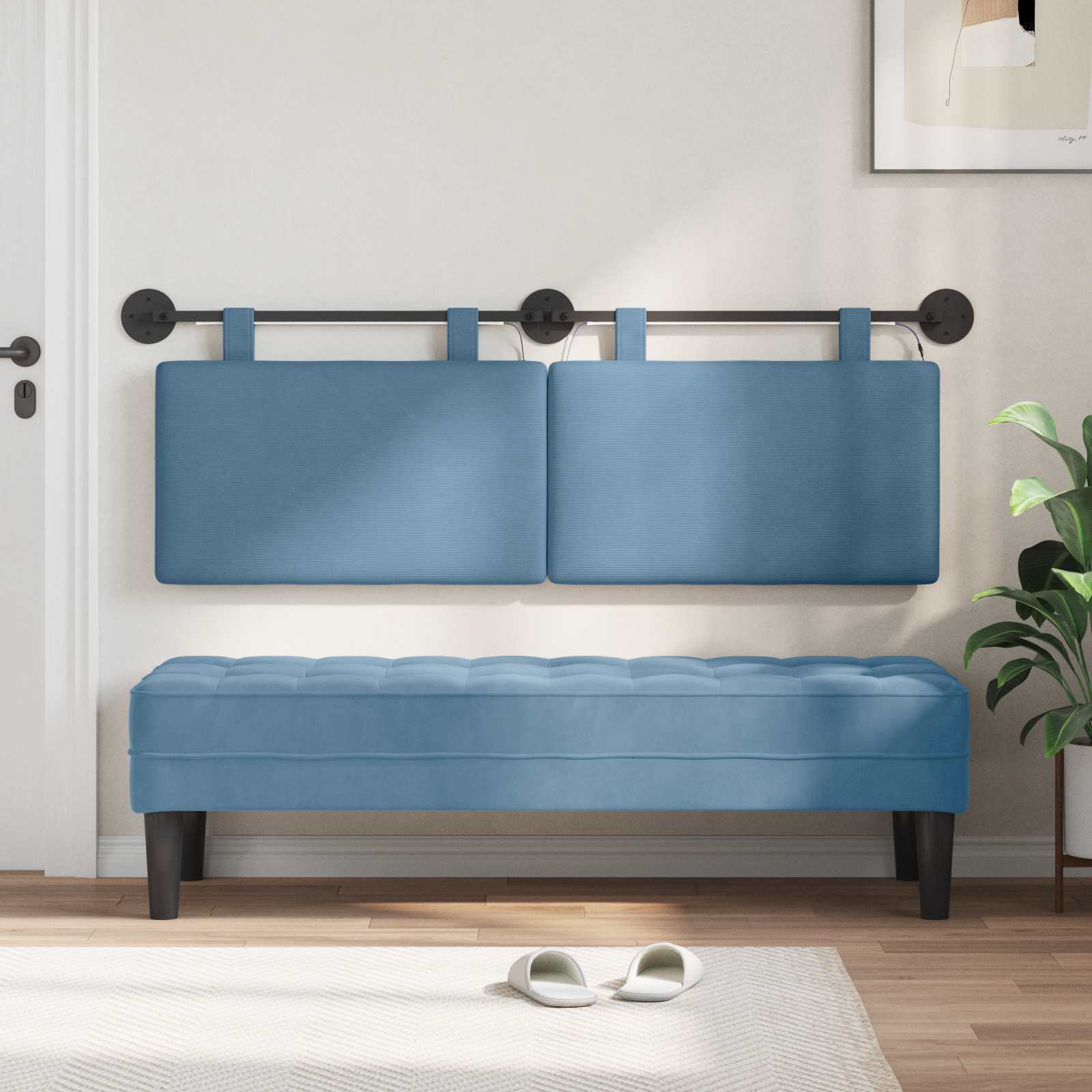 Tête de lit suspendue Bleu Tissu en velours côtelé - XIOS