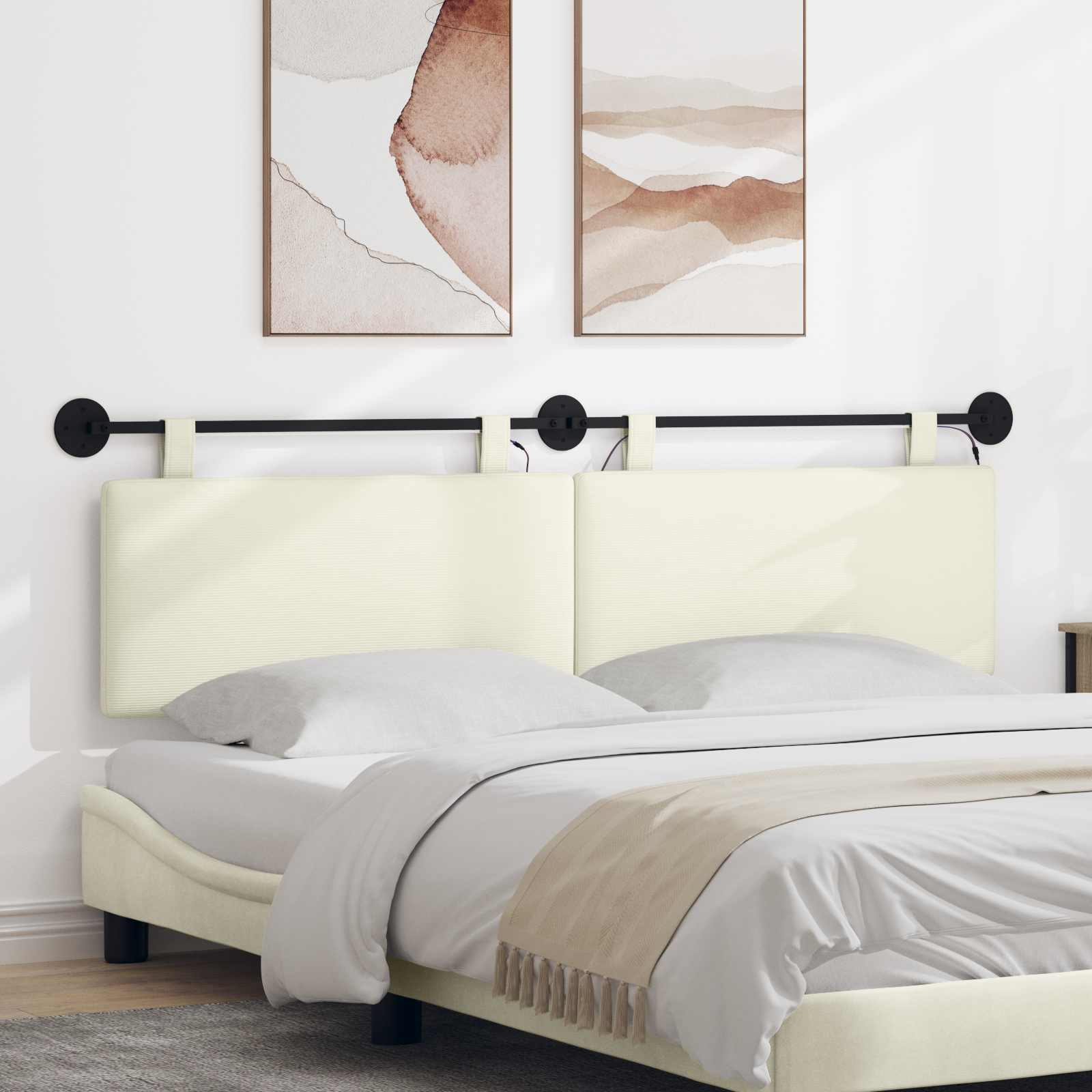 Tête de lit suspendue Crème Tissu en velours côtelé - XIOS